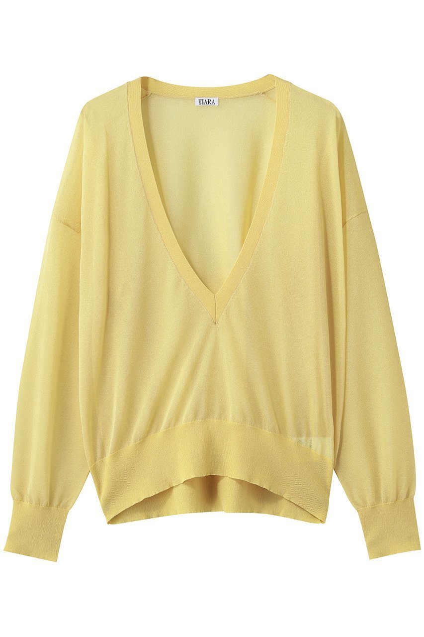【ティアラ/Tiara】のVネックシアーニット インテリア・キッズ・メンズ・レディースファッション・服の通販 founy(ファニー) 　ファッション　Fashion　レディースファッション　Fashion for Women　トップス・カットソー　Cut & Sew Tops　ニット　Knit Tops & Sweaters　カジュアルプルオーバー・ニットトップス　Pullovers & Knit Tops / Casual Pullovers　Vネックトップス　V-Neck Tops / V-Cut Neckline Shirts　カーディガン　Cardigan, Knitwear　キャミソール　Camisole, Spaghetti Strap Top　シアー　Sheer, See-Through　新作・新入荷　New Arrivals / New In　イエロー|ID: prp329100004875762 ipo3291000000036367229