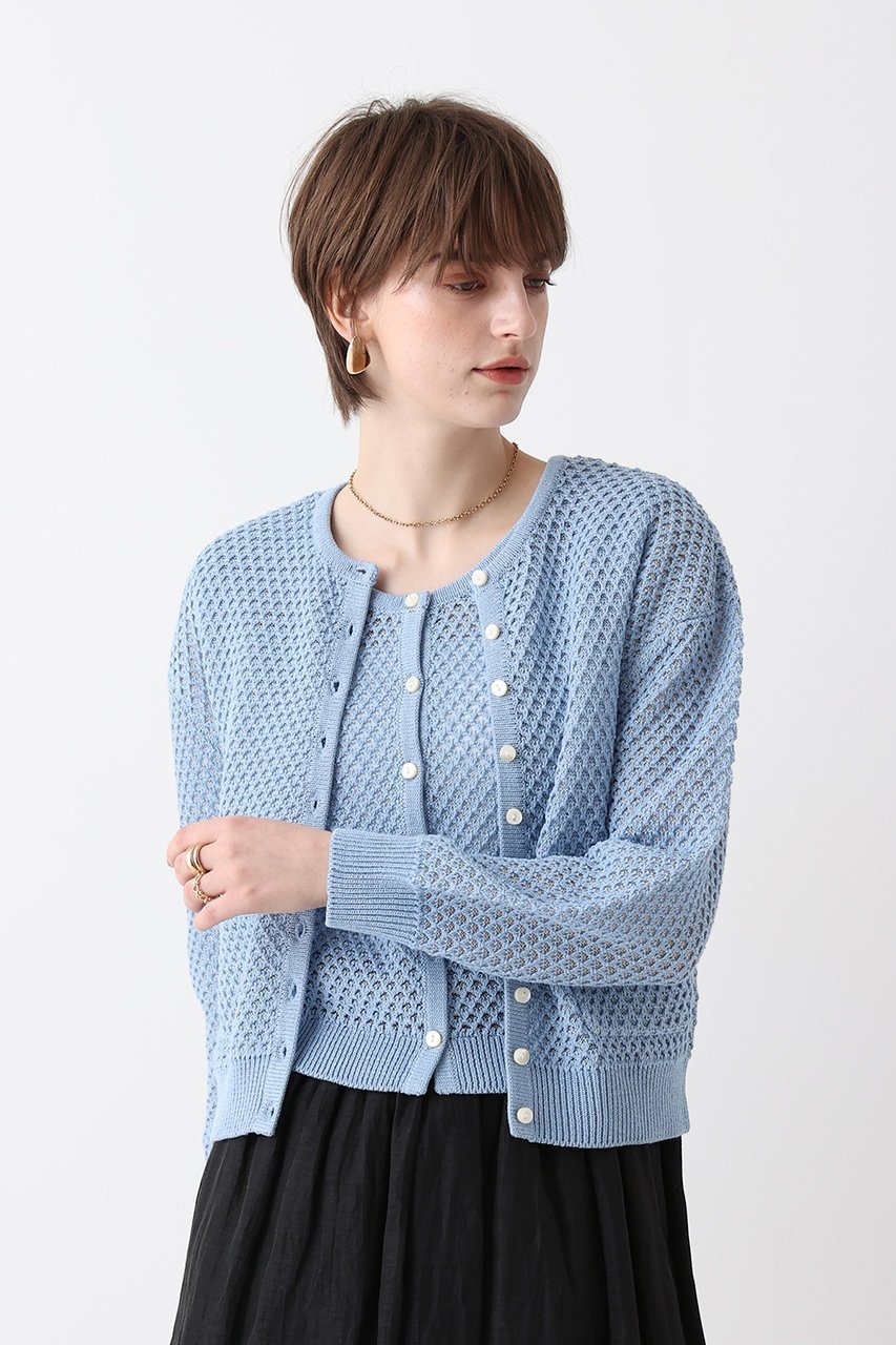 【アルアバイル/allureville】の透かし編みカーディガン 人気、トレンドファッション・服の通販 founy(ファニー) 　ファッション　Fashion　レディースファッション　Fashion for Women　トップス・カットソー　Cut & Sew Tops　ニット　Knit Tops & Sweaters　カーディガン・羽織り　Layered Style Cardigans　カーディガン　Cardigan, Knitwear　シンプル　Simple, Minimal　ミックス　Mix, Mixed Style　メタリック　Metallic, Shiny Finish　メッシュ　Mesh, Net Fabric　エレガント 上品　Elegant　夏　Summer　新作・新入荷　New Arrivals / New In　other-5|ID: prp329100004875792 ipo3291000000036367433