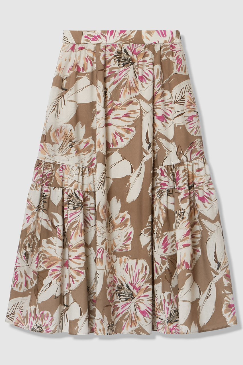 【アナイ/ANAYI】のペイントフラワープリントティアード スカート インテリア・キッズ・メンズ・レディースファッション・服の通販 founy(ファニー) 　ファッション　Fashion　レディースファッション　Fashion for Women　スカート　Skirts　ティアードスカート　Tiered Skirts　ロングスカート　Long Skirts / Maxi & Midi Skirts　カットソー　Cut and Sewn Top　ギャザー　Gathered, Ruffled　シンプル　Simple, Minimal　フレア　Flare, Flared　プリント　Print, Printed Pattern　リラックス　Relax, Relaxed Fit　ロング　Long, Long-Length　夏　Summer　新作・新入荷　New Arrivals / New In　春　Spring　ブラウン|ID: prp329100004875798 ipo3291000000036367464