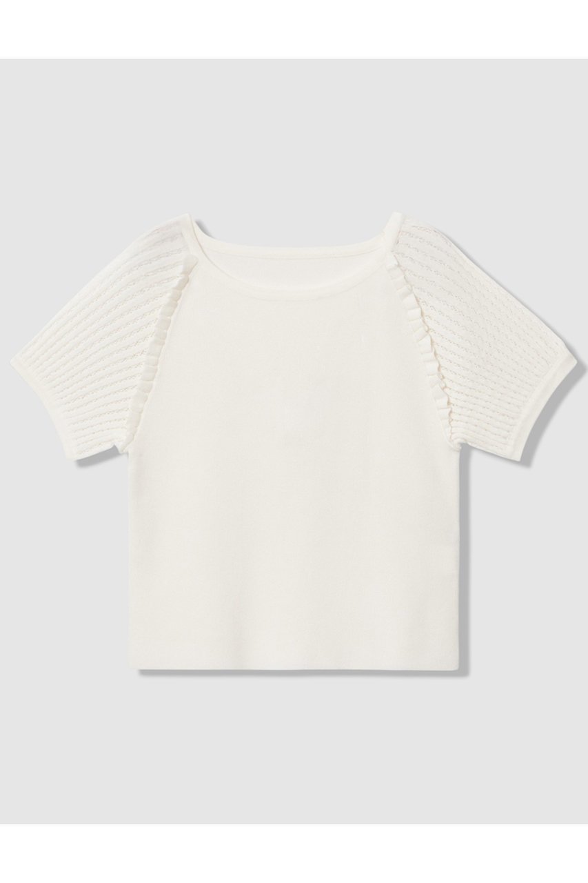 【アナイ/ANAYI】のプチフリルスリーブ プルオーバー 人気、トレンドファッション・服の通販 founy(ファニー) 　ファッション　Fashion　レディースファッション　Fashion for Women　トップス・カットソー　Cut & Sew Tops　ニット　Knit Tops & Sweaters　カジュアルプルオーバー・ニットトップス　Pullovers & Knit Tops / Casual Pullovers　スリーブ　Sleeve, Long Sleeve / Short Sleeve　プリント　Print, Printed Pattern　レーシー　Lacy, Lace-Like　エレガント 上品　Elegant　新作・新入荷　New Arrivals / New In　 other-1|ID: prp329100004875805 ipo3291000000036367510