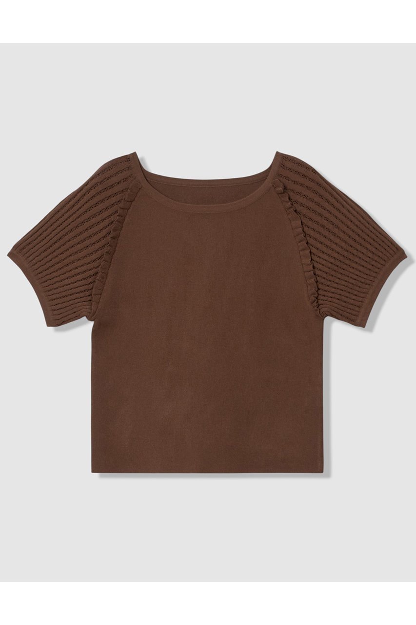 【アナイ/ANAYI】のプチフリルスリーブ プルオーバー インテリア・キッズ・メンズ・レディースファッション・服の通販 founy(ファニー) 　ファッション　Fashion　レディースファッション　Fashion for Women　トップス・カットソー　Cut & Sew Tops　ニット　Knit Tops & Sweaters　カジュアルプルオーバー・ニットトップス　Pullovers & Knit Tops / Casual Pullovers　スリーブ　Sleeve, Long Sleeve / Short Sleeve　プリント　Print, Printed Pattern　レーシー　Lacy, Lace-Like　エレガント 上品　Elegant　新作・新入荷　New Arrivals / New In　ブラウン|ID: prp329100004875805 ipo3291000000036367514