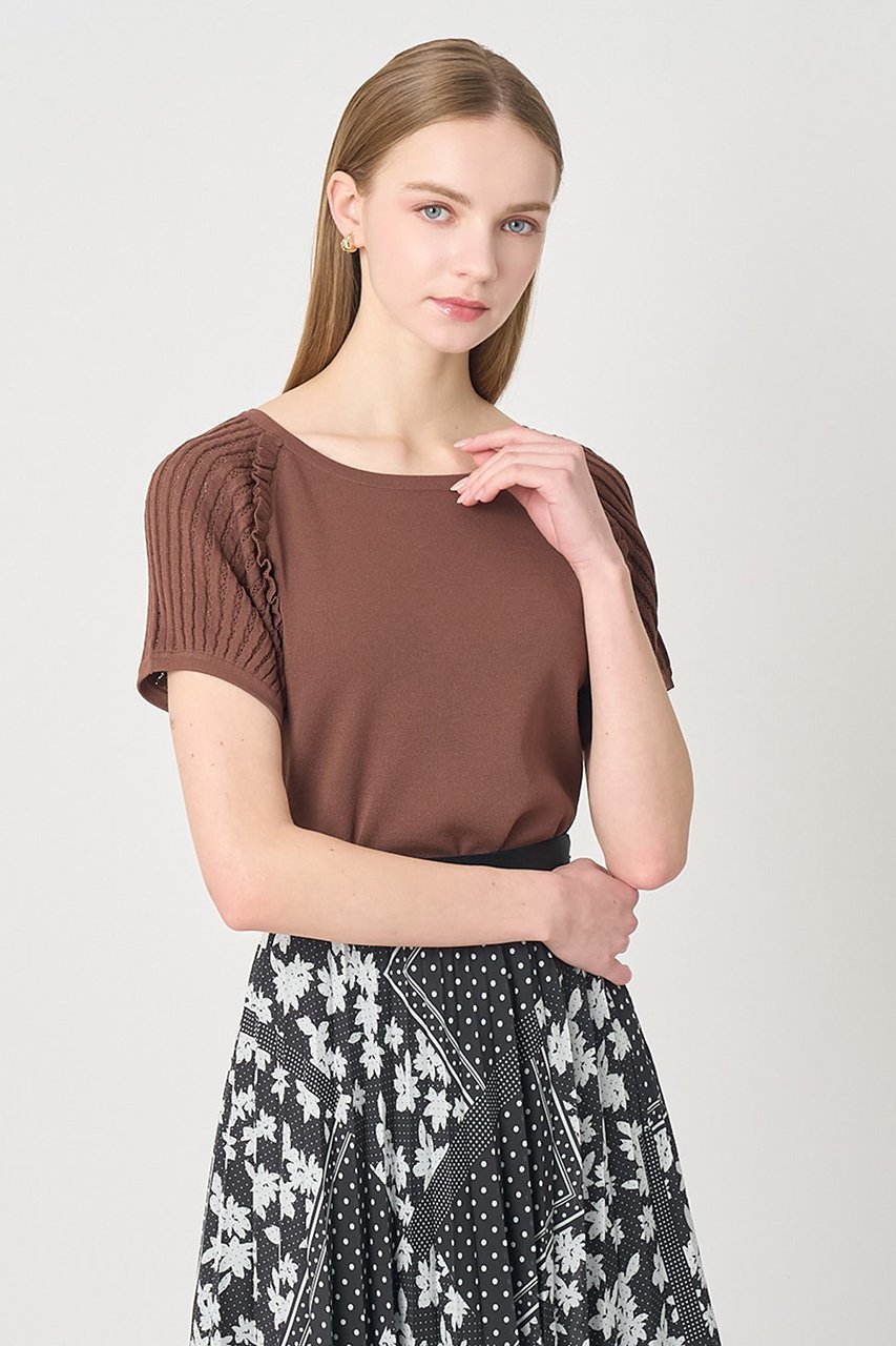 【アナイ/ANAYI】のプチフリルスリーブ プルオーバー 人気、トレンドファッション・服の通販 founy(ファニー) 　ファッション　Fashion　レディースファッション　Fashion for Women　トップス・カットソー　Cut & Sew Tops　ニット　Knit Tops & Sweaters　カジュアルプルオーバー・ニットトップス　Pullovers & Knit Tops / Casual Pullovers　スリーブ　Sleeve, Long Sleeve / Short Sleeve　プリント　Print, Printed Pattern　レーシー　Lacy, Lace-Like　エレガント 上品　Elegant　新作・新入荷　New Arrivals / New In　other-6|ID: prp329100004875805 ipo3291000000036367519