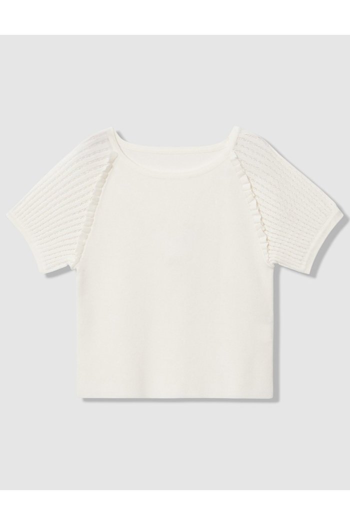 【アナイ/ANAYI】のプチフリルスリーブ プルオーバー インテリア・キッズ・メンズ・レディースファッション・服の通販 founy(ファニー) https://founy.com/ ファッション Fashion レディースファッション Fashion for Women トップス・カットソー Cut & Sew Tops ニット Knit Tops & Sweaters カジュアルプルオーバー・ニットトップス Pullovers & Knit Tops / Casual Pullovers スリーブ Sleeve, Long Sleeve / Short Sleeve プリント Print, Printed Pattern レーシー Lacy, Lace-Like エレガント 上品 Elegant |ID: prp329100004875805 ipo3291000000036874584