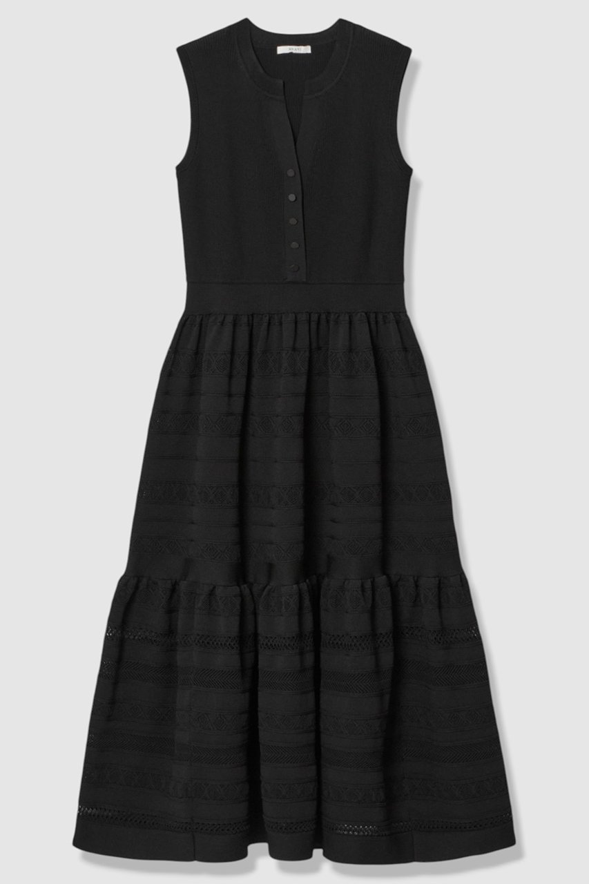 【アナイ/ANAYI】の【セットアップ対応商品】ニッティングレースティアード ワンピース インテリア・キッズ・メンズ・レディースファッション・服の通販 founy(ファニー) 　ファッション　Fashion　レディースファッション　Fashion for Women　ワンピース　Dresses　チュニック　Tunic Tops & Dresses　おすすめ　Recommended / Our Picks　カーディガン　Cardigan, Knitwear　サマー　Summer, Summer Style　セットアップ　Set-Up, Coordinated Outfit　チュニック　Tunic, Long Top　ティアードスカート　Tiered Skirt, Flounced Skirt　ドッキング　Docking, Mixed Material　ノースリーブ　Sleeveless, No-Sleeve　ペチコート　Petticoat, Underskirt　ミックス　Mix, Mixed Style　ミラノリブ　Milano Rib, Milano Stitch　メッシュ　Mesh, Net Fabric　レース　Lace, Lace Fabric　ロング　Long, Long-Length　新作・新入荷　New Arrivals / New In　ブラック|ID: prp329100004875808 ipo3291000000036367538