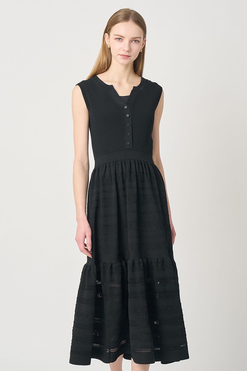 【アナイ/ANAYI】の【セットアップ対応商品】ニッティングレースティアード ワンピース 人気、トレンドファッション・服の通販 founy(ファニー) 　ファッション　Fashion　レディースファッション　Fashion for Women　ワンピース　Dresses　チュニック　Tunic Tops & Dresses　おすすめ　Recommended / Our Picks　カーディガン　Cardigan, Knitwear　サマー　Summer, Summer Style　セットアップ　Set-Up, Coordinated Outfit　チュニック　Tunic, Long Top　ティアードスカート　Tiered Skirt, Flounced Skirt　ドッキング　Docking, Mixed Material　ノースリーブ　Sleeveless, No-Sleeve　ペチコート　Petticoat, Underskirt　ミックス　Mix, Mixed Style　ミラノリブ　Milano Rib, Milano Stitch　メッシュ　Mesh, Net Fabric　レース　Lace, Lace Fabric　ロング　Long, Long-Length　新作・新入荷　New Arrivals / New In　other-4|ID: prp329100004875808 ipo3291000000036367541