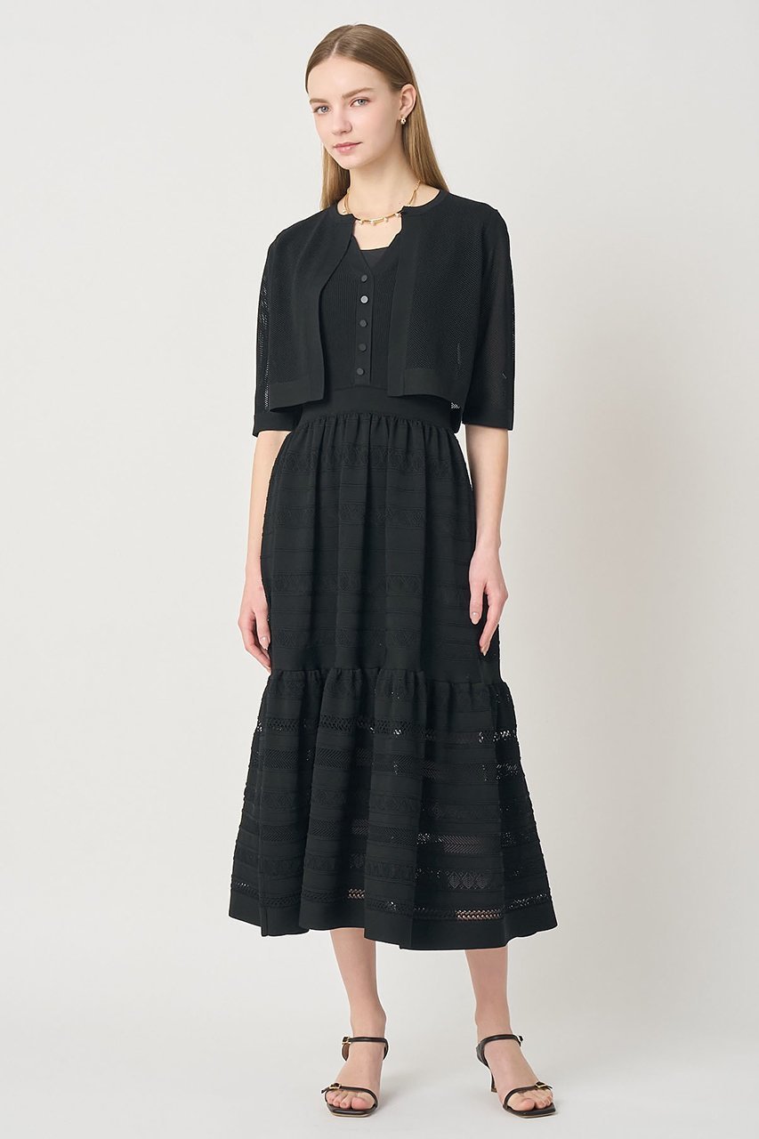 【アナイ/ANAYI】の【セットアップ対応商品】ニッティングレースティアード ワンピース 人気、トレンドファッション・服の通販 founy(ファニー) 　ファッション　Fashion　レディースファッション　Fashion for Women　ワンピース　Dresses　チュニック　Tunic Tops & Dresses　おすすめ　Recommended / Our Picks　カーディガン　Cardigan, Knitwear　サマー　Summer, Summer Style　セットアップ　Set-Up, Coordinated Outfit　チュニック　Tunic, Long Top　ティアードスカート　Tiered Skirt, Flounced Skirt　ドッキング　Docking, Mixed Material　ノースリーブ　Sleeveless, No-Sleeve　ペチコート　Petticoat, Underskirt　ミックス　Mix, Mixed Style　ミラノリブ　Milano Rib, Milano Stitch　メッシュ　Mesh, Net Fabric　レース　Lace, Lace Fabric　ロング　Long, Long-Length　新作・新入荷　New Arrivals / New In　other-5|ID: prp329100004875808 ipo3291000000036367542