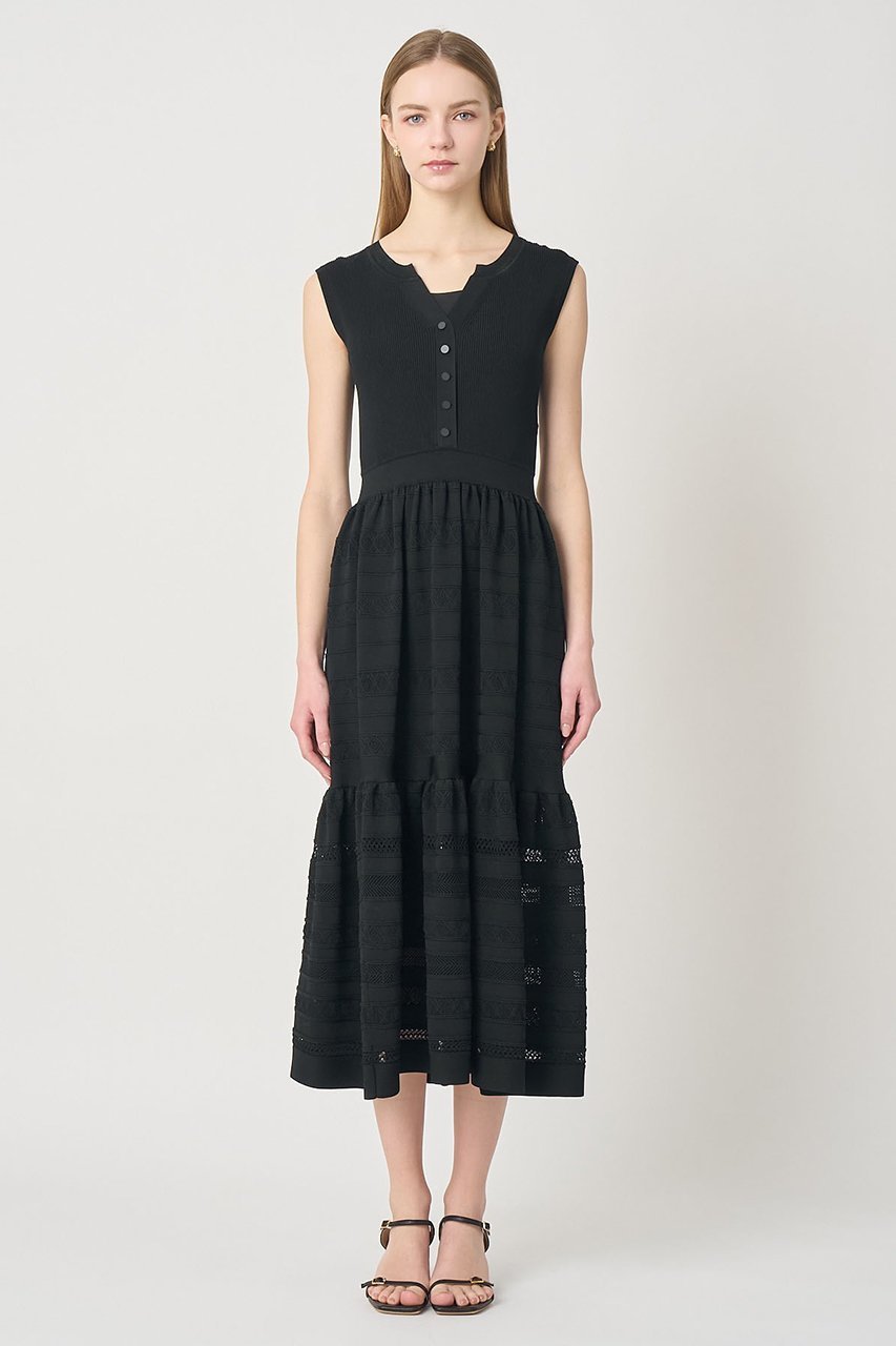 【アナイ/ANAYI】の【セットアップ対応商品】ニッティングレースティアード ワンピース 人気、トレンドファッション・服の通販 founy(ファニー) 　ファッション　Fashion　レディースファッション　Fashion for Women　ワンピース　Dresses　チュニック　Tunic Tops & Dresses　おすすめ　Recommended / Our Picks　カーディガン　Cardigan, Knitwear　サマー　Summer, Summer Style　セットアップ　Set-Up, Coordinated Outfit　チュニック　Tunic, Long Top　ティアードスカート　Tiered Skirt, Flounced Skirt　ドッキング　Docking, Mixed Material　ノースリーブ　Sleeveless, No-Sleeve　ペチコート　Petticoat, Underskirt　ミックス　Mix, Mixed Style　ミラノリブ　Milano Rib, Milano Stitch　メッシュ　Mesh, Net Fabric　レース　Lace, Lace Fabric　ロング　Long, Long-Length　新作・新入荷　New Arrivals / New In　other-6|ID: prp329100004875808 ipo3291000000036367543