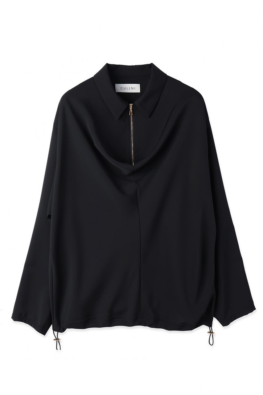 【クルニ/CULLNI】の【UNISEX】Airy Cloth ドレープ ドローストリング ハーフジップシャツ インテリア・キッズ・メンズ・レディースファッション・服の通販 founy(ファニー) 　ファッション　Fashion　レディースファッション　Fashion for Women　トップス・カットソー　Cut & Sew Tops　シャツ・ブラウス・オフィスカジュアル　Elegant Blouses & Button-Ups　ユニセックス　Unisex, Genderless　ジャケット　Jacket, Outerwear　スリーブ　Sleeve, Long Sleeve / Short Sleeve　セットアップ　Set-Up, Coordinated Outfit　ドレープ　Drape, Draping Fabric　ドローコード　Drawcord, Drawstring Cord　ドローストリング　Drawstring, Pull Cord　リラックス　Relax, Relaxed Fit　ロング　Long, Long-Length　エレガント 上品　Elegant　新作・新入荷　New Arrivals / New In　ブラック|ID: prp329100004875893 ipo3291000000036368113