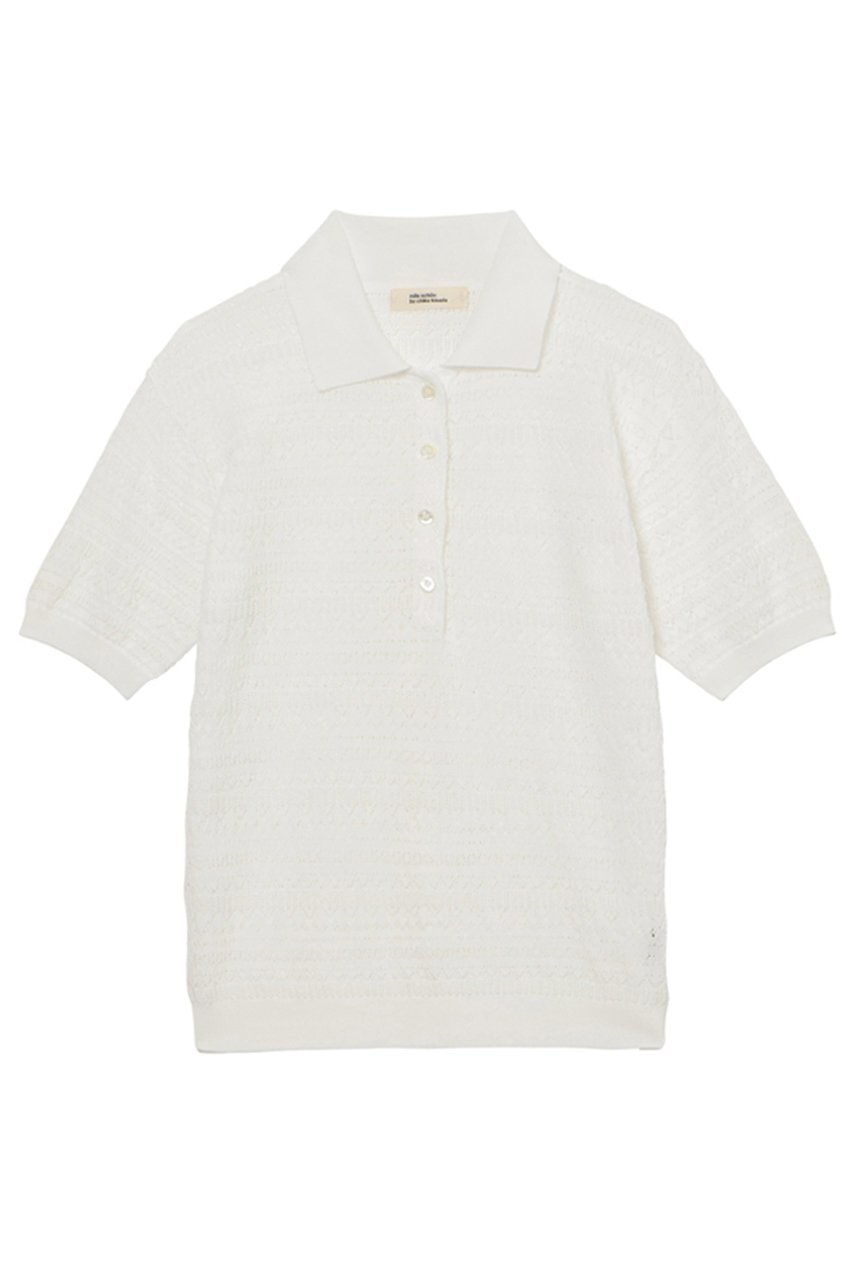 【ミラ ショーン バイ チカ キサダ/mila schon by chika kisada】のアイレットすかし編みポロニット インテリア・キッズ・メンズ・レディースファッション・服の通販 founy(ファニー) 　ファッション　Fashion　レディースファッション　Fashion for Women　トップス・カットソー　Cut & Sew Tops　ニット　Knit Tops & Sweaters　カジュアルプルオーバー・ニットトップス　Pullovers & Knit Tops / Casual Pullovers　アイレット　Eyelet Lace　エレガント 上品　Elegant　人気　Popular, Best Seller　新作・新入荷　New Arrivals / New In　ホワイト|ID: prp329100004875900 ipo3291000000036368154