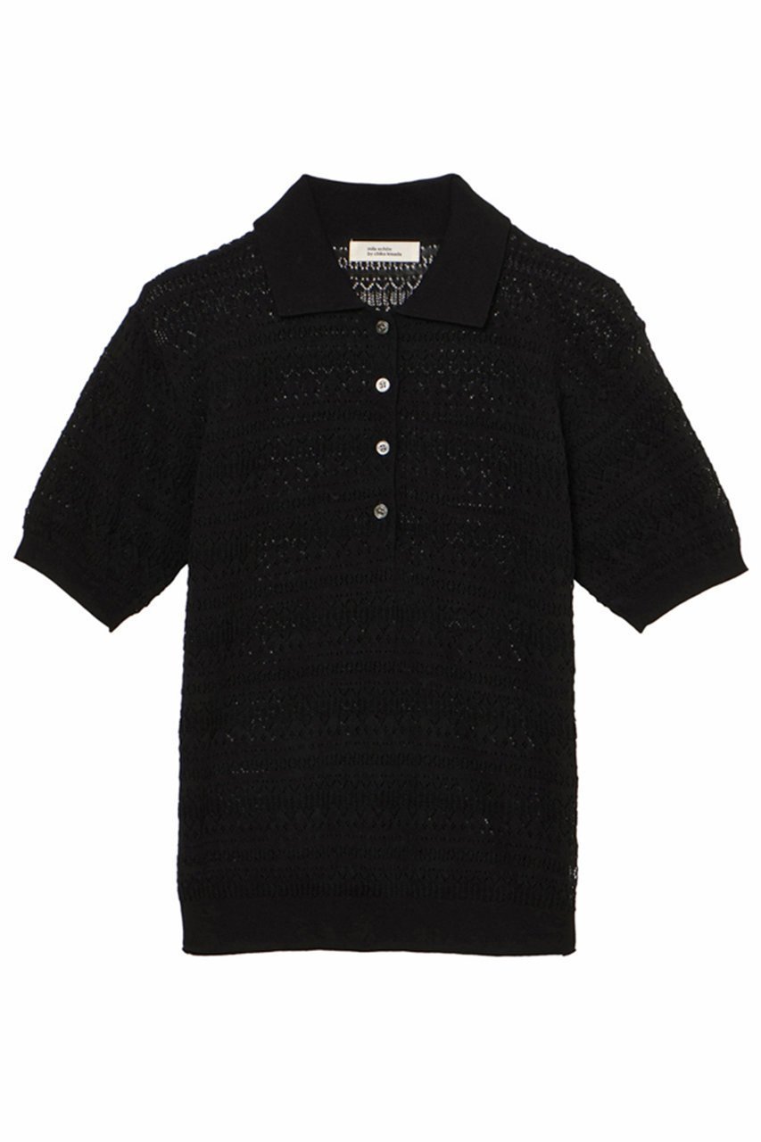 【ミラ ショーン バイ チカ キサダ/mila schon by chika kisada】のアイレットすかし編みポロニット インテリア・キッズ・メンズ・レディースファッション・服の通販 founy(ファニー) 　ファッション　Fashion　レディースファッション　Fashion for Women　トップス・カットソー　Cut & Sew Tops　ニット　Knit Tops & Sweaters　カジュアルプルオーバー・ニットトップス　Pullovers & Knit Tops / Casual Pullovers　アイレット　Eyelet Lace　エレガント 上品　Elegant　人気　Popular, Best Seller　新作・新入荷　New Arrivals / New In　ブラック|ID: prp329100004875900 ipo3291000000036368155
