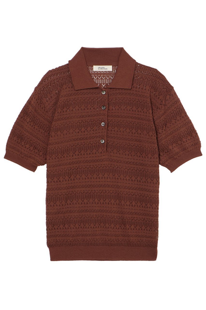 【ミラ ショーン バイ チカ キサダ/mila schon by chika kisada】のアイレットすかし編みポロニット インテリア・キッズ・メンズ・レディースファッション・服の通販 founy(ファニー) 　ファッション　Fashion　レディースファッション　Fashion for Women　トップス・カットソー　Cut & Sew Tops　ニット　Knit Tops & Sweaters　カジュアルプルオーバー・ニットトップス　Pullovers & Knit Tops / Casual Pullovers　アイレット　Eyelet Lace　エレガント 上品　Elegant　人気　Popular, Best Seller　新作・新入荷　New Arrivals / New In　ブラウン|ID: prp329100004875900 ipo3291000000036368157