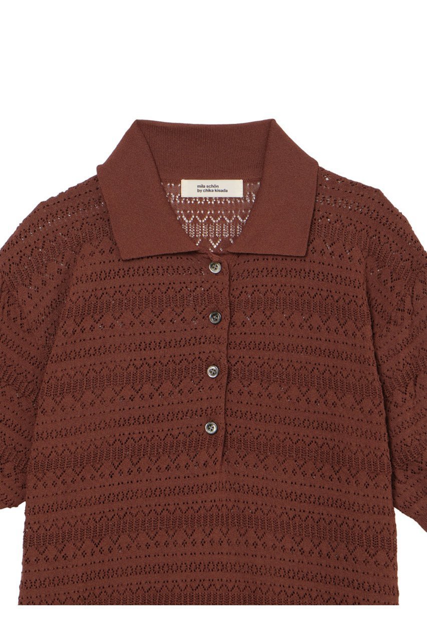 【ミラ ショーン バイ チカ キサダ/mila schon by chika kisada】のアイレットすかし編みポロニット 人気、トレンドファッション・服の通販 founy(ファニー) 　ファッション　Fashion　レディースファッション　Fashion for Women　トップス・カットソー　Cut & Sew Tops　ニット　Knit Tops & Sweaters　カジュアルプルオーバー・ニットトップス　Pullovers & Knit Tops / Casual Pullovers　アイレット　Eyelet Lace　エレガント 上品　Elegant　人気　Popular, Best Seller　新作・新入荷　New Arrivals / New In　other-3|ID: prp329100004875900 ipo3291000000036368159