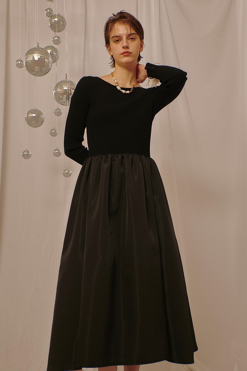 【アルアバイル/allureville】のタフタドッキングニットワンピース 大人の最旬トレンドファッション＆コーディネート founy(ファウニー) 　ファッション　Fashion　レディースファッション　Fashion for Women　ワンピース　Dresses　ニットワンピース　Knit Dresses　チュニック　Tunic Tops & Dresses　アクセサリー　Fashion Accessories　エレガント 上品　Elegant　シューズ　Shoes, Footwear　ダウン　Down, Puffer　チュニック　Tunic, Long Top　ドッキング　Docking, Mixed Material　ドレス　Dress, One-Piece　バランス　Balance, Style Balance　パーティ　Party, Party Style　パール　Pearl, Pearl Accent　フラット　Flat, Flat Shoes　ロング　Long, Long-Length　羽織　Haori, Light Jacket　other-2|ID: prp329100004876276 ipo3291000000036678852