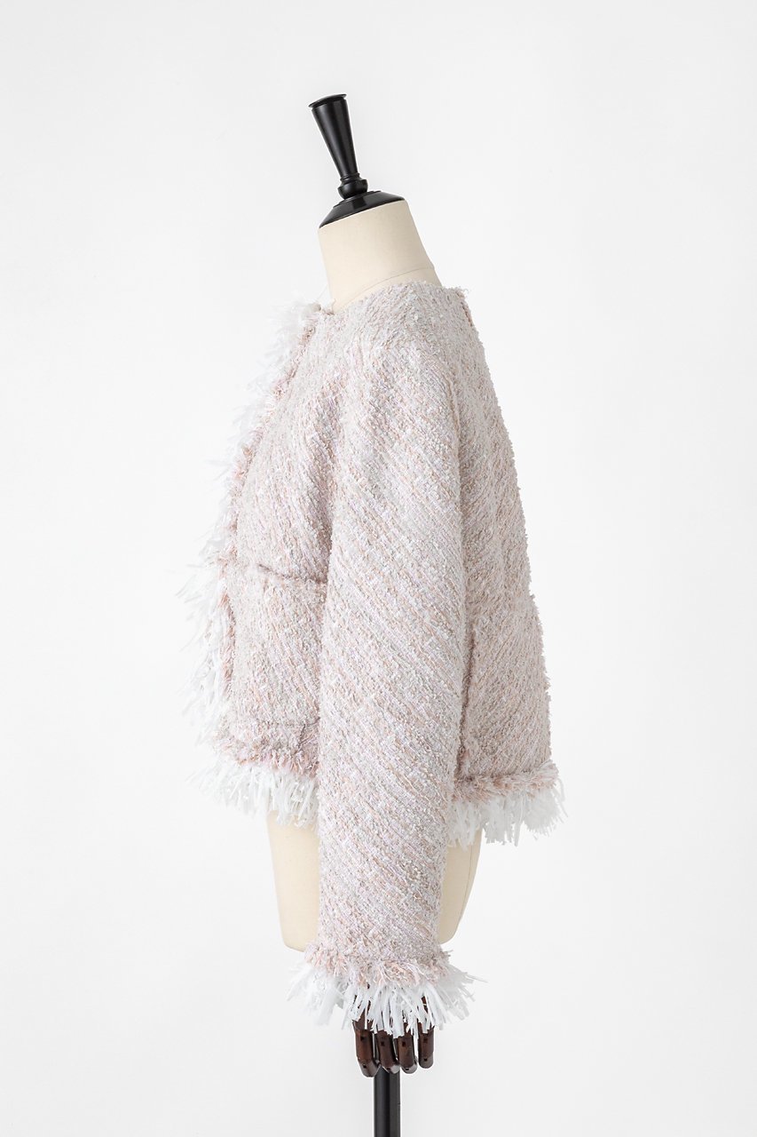 【オーヴィル/EAUVIRE】のツイードフリンジジャケット 人気、トレンドファッション・服の通販 founy(ファニー) 　ファッション　Fashion　レディースファッション　Fashion for Women　アウター　Coat / Outerwear Collection　レディースジャケット・軽アウター　Jackets　おすすめ　Recommended / Our Picks　ジャケット　Jacket, Outerwear　ツイード　Twill, Twill Weave　デニム　Denim, Jeans Material　バイアス　Bias, Diagonal Cut　フリンジ　Fringe, Tassel　ペーパー　Paper, Kraft Paper　リボン　Ribbon, Bow　エレガント 上品　Elegant　other-2|ID: prp329100004876307 ipo3291000000036371912