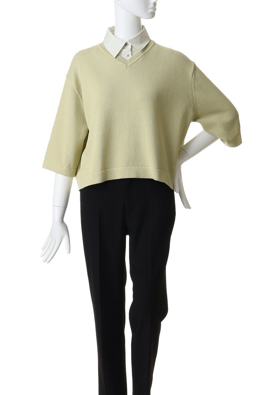 【エブール/ebure】のソフトコットンコード シャツレイヤードニットプルオーバー 人気、トレンドファッション・服の通販 founy(ファニー) 　ファッション　Fashion　レディースファッション　Fashion for Women　トップス・カットソー　Cut & Sew Tops　ニット　Knit Tops & Sweaters　シャツ・ブラウス・オフィスカジュアル　Elegant Blouses & Button-Ups　カジュアルプルオーバー・ニットトップス　Pullovers & Knit Tops / Casual Pullovers　おすすめ　Recommended / Our Picks　インナー　Innerwear　ヘムライン　Hemline, Bottom Cut　長袖　Long Sleeve, Full Sleeve　other-2|ID: prp329100004876311 ipo3291000000036371943