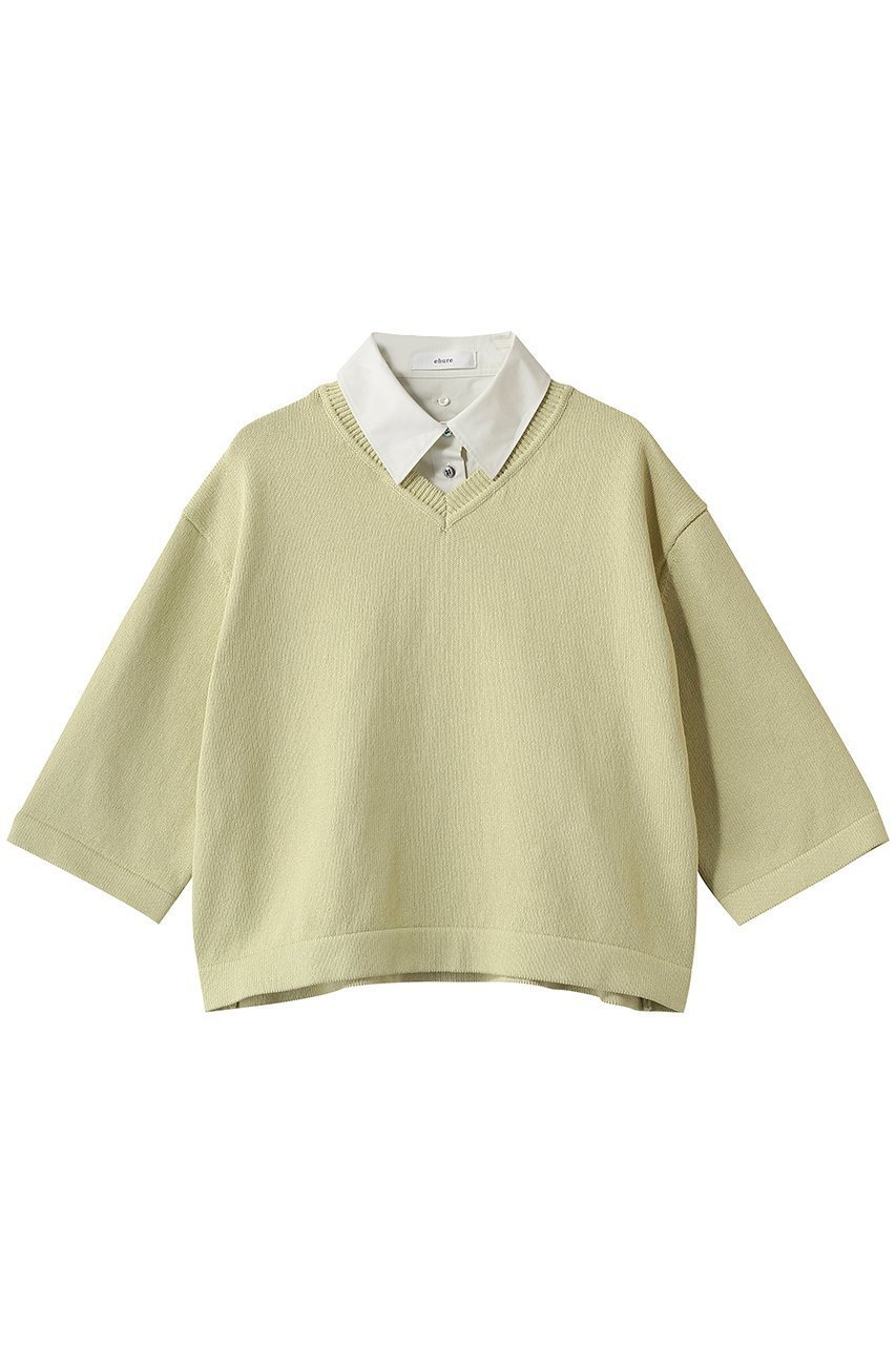 【エブール/ebure】のソフトコットンコード シャツレイヤードニットプルオーバー インテリア・キッズ・メンズ・レディースファッション・服の通販 founy(ファウニー) 　ファッション　Fashion　レディースファッション　Fashion for Women　トップス・カットソー　Cut & Sew Tops　ニット　Knit Tops & Sweaters　シャツ・ブラウス・オフィスカジュアル　Elegant Blouses & Button-Ups　カジュアルプルオーバー・ニットトップス　Pullovers & Knit Tops / Casual Pullovers　おすすめ　Recommended / Our Picks　インナー　Innerwear　ヘムライン　Hemline, Bottom Cut　長袖　Long Sleeve, Full Sleeve　イエロー|ID: prp329100004876311 ipo3291000000036690997