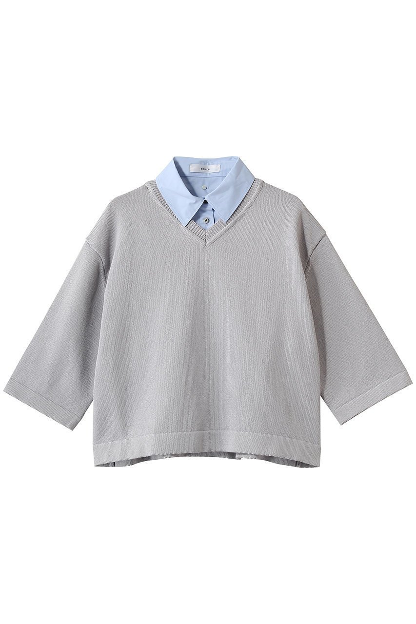 【エブール/ebure】のソフトコットンコード シャツレイヤードニットプルオーバー インテリア・キッズ・メンズ・レディースファッション・服の通販 founy(ファウニー) 　ファッション　Fashion　レディースファッション　Fashion for Women　トップス・カットソー　Cut & Sew Tops　ニット　Knit Tops & Sweaters　シャツ・ブラウス・オフィスカジュアル　Elegant Blouses & Button-Ups　カジュアルプルオーバー・ニットトップス　Pullovers & Knit Tops / Casual Pullovers　おすすめ　Recommended / Our Picks　インナー　Innerwear　ヘムライン　Hemline, Bottom Cut　長袖　Long Sleeve, Full Sleeve　ライトグレー|ID: prp329100004876311 ipo3291000000036690998