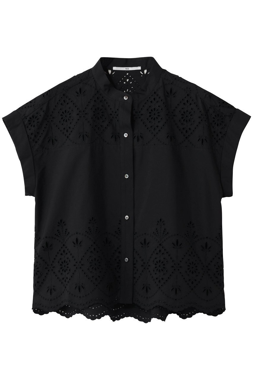【ティッカ/TICCA】のレースフレンチシャツ インテリア・キッズ・メンズ・レディースファッション・服の通販 founy(ファウニー) 　ファッション　Fashion　レディースファッション　Fashion for Women　トップス・カットソー　Cut & Sew Tops　シャツ・ブラウス・オフィスカジュアル　Elegant Blouses & Button-Ups　おすすめ　Recommended / Our Picks　インナー　Innerwear　ショート　Short, Short Length　ジャケット　Jacket, Outerwear　スリーブ　Sleeve, Long Sleeve / Short Sleeve　モダン　Modern, Contemporary　レース　Lace, Lace Fabric　エレガント 上品　Elegant　ブラック|ID: prp329100004876334 ipo3291000000036686566