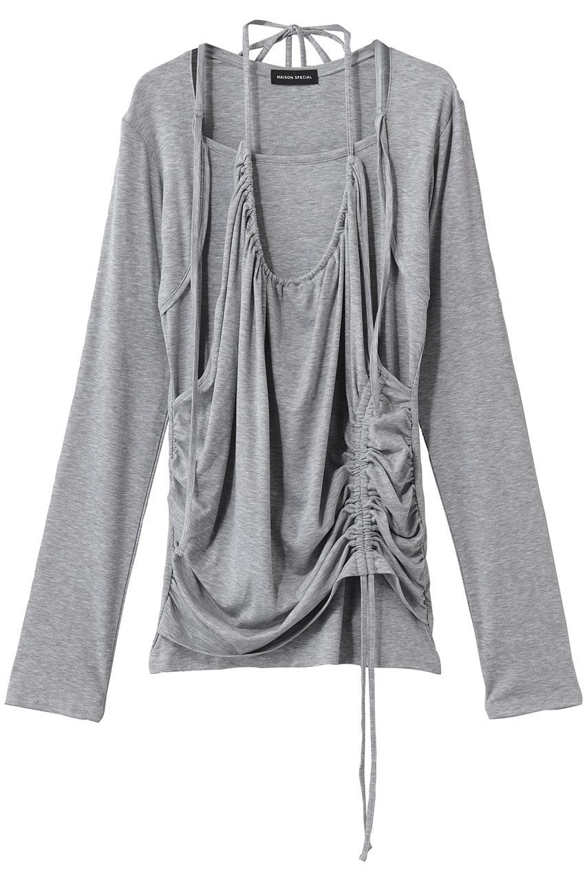 【メゾンスペシャル/MAISON SPECIAL】のHalter Neck Layered Tops/ホルターネックレイヤードトップス インテリア・キッズ・メンズ・レディースファッション・服の通販 founy(ファニー) 　ファッション　Fashion　レディースファッション　Fashion for Women　トップス・カットソー　Cut & Sew Tops　シャツ・ブラウス・オフィスカジュアル　Elegant Blouses & Button-Ups　ロングTシャツ・Tシャツ　Longline T-Shirts & Tees　カットソー・ベーシックTシャツ　Cut-and-Sewn Tops / Stretch Tees & Basics　おすすめ　Recommended / Our Picks　カーディガン　Cardigan, Knitwear　ジャケット　Jacket, Outerwear　スリーブ　Sleeve, Long Sleeve / Short Sleeve　フェミニン　Feminine, Girly　ロング　Long, Long-Length　GRY(グレー)|ID: prp329100004876366 ipo3291000000036372394