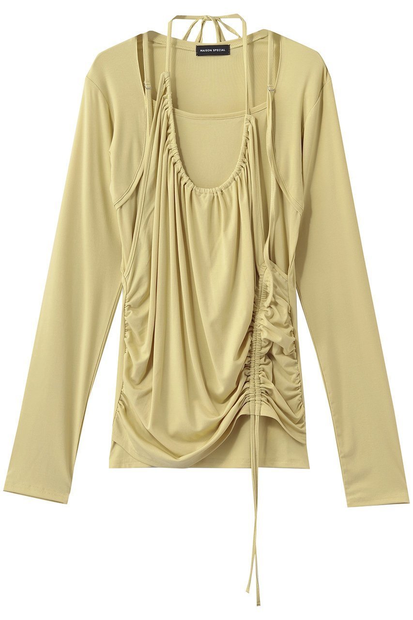 【メゾンスペシャル/MAISON SPECIAL】のHalter Neck Layered Tops/ホルターネックレイヤードトップス インテリア・キッズ・メンズ・レディースファッション・服の通販 founy(ファニー) 　ファッション　Fashion　レディースファッション　Fashion for Women　トップス・カットソー　Cut & Sew Tops　シャツ・ブラウス・オフィスカジュアル　Elegant Blouses & Button-Ups　ロングTシャツ・Tシャツ　Longline T-Shirts & Tees　カットソー・ベーシックTシャツ　Cut-and-Sewn Tops / Stretch Tees & Basics　おすすめ　Recommended / Our Picks　カーディガン　Cardigan, Knitwear　ジャケット　Jacket, Outerwear　スリーブ　Sleeve, Long Sleeve / Short Sleeve　フェミニン　Feminine, Girly　ロング　Long, Long-Length　YEL(イエロー)|ID: prp329100004876366 ipo3291000000036372398