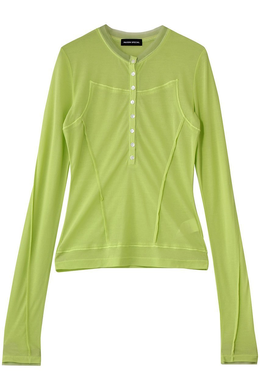 【メゾンスペシャル/MAISON SPECIAL】のHenley Neck Top/ヘンリーネックシアートップ インテリア・キッズ・メンズ・レディースファッション・服の通販 founy(ファニー) 　ファッション　Fashion　レディースファッション　Fashion for Women　トップス・カットソー　Cut & Sew Tops　シャツ・ブラウス・オフィスカジュアル　Elegant Blouses & Button-Ups　ロングTシャツ・Tシャツ　Longline T-Shirts & Tees　カットソー・ベーシックTシャツ　Cut-and-Sewn Tops / Stretch Tees & Basics　クラシック　Classic, Timeless Style　コンパクト　Compact, Small Size　シアー　Sheer, See-Through　スリーブ　Sleeve, Long Sleeve / Short Sleeve　ロング　Long, Long-Length　再入荷　Restock / Back in Stock　GRN(グリーン)|ID: prp329100004876368 ipo3291000000036372420