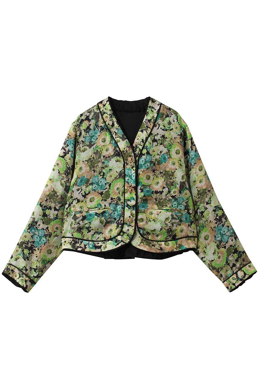 【ルール ロジェット/leur logette】のリバーシブルフラワープリントキュプラジャケット インテリア・キッズ・メンズ・レディースファッション・服の通販 founy(ファウニー) 　ファッション　Fashion　レディースファッション　Fashion for Women　アウター　Coat / Outerwear Collection　レディースジャケット・軽アウター　Jackets　ギャザー　Gathered, Ruffled　ジャケット　Jacket, Outerwear　トリミング　Trimming, Decorative Edge　フラワー　Flower, Floral　プリント　Print, Printed Pattern　リバーシブル　Reversible, Two-Sided　無地　Plain, Solid Color　グリーン|ID: prp329100004876382 ipo3291000000036755519