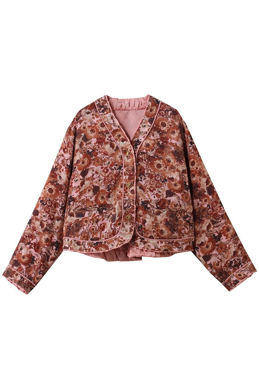 【ルール ロジェット/leur logette】のリバーシブルフラワープリントキュプラジャケット インテリア・キッズ・メンズ・レディースファッション・服の通販 founy(ファウニー) 　ファッション　Fashion　レディースファッション　Fashion for Women　アウター　Coat / Outerwear Collection　レディースジャケット・軽アウター　Jackets　ギャザー　Gathered, Ruffled　ジャケット　Jacket, Outerwear　トリミング　Trimming, Decorative Edge　フラワー　Flower, Floral　プリント　Print, Printed Pattern　リバーシブル　Reversible, Two-Sided　無地　Plain, Solid Color　ブラウン|ID: prp329100004876382 ipo3291000000036755520