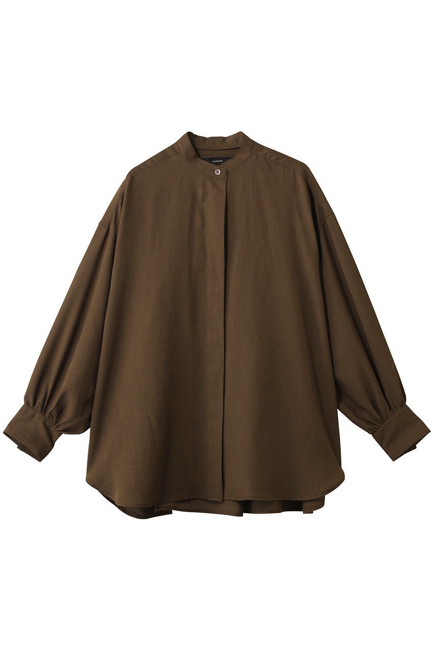 【フローレント/FLORENT】のリネンライクツイル バンドカラーシャツ インテリア・キッズ・メンズ・レディースファッション・服の通販 founy(ファニー) 　ファッション　Fashion　レディースファッション　Fashion for Women　トップス・カットソー　Cut & Sew Tops　シャツ・ブラウス・オフィスカジュアル　Elegant Blouses & Button-Ups　スリーブ　Sleeve, Long Sleeve / Short Sleeve　ドレープ　Drape, Draping Fabric　ファブリック　Fabric, Textile　ロング　Long, Long-Length　エレガント 上品　Elegant　ビジネス 仕事 通勤　Business / Work / Commuting　ブラウン|ID: prp329100004876384 ipo3291000000036372566