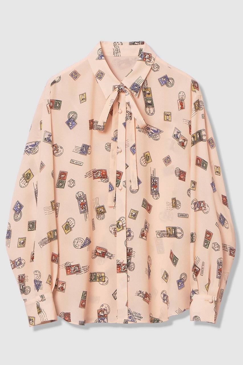 【アルアバイル/allureville】の【LOULOU WILLOUGHBY】レタープリントシャツブラウス 人気、トレンドファッション・服の通販 founy(ファニー) 　ファッション　Fashion　レディースファッション　Fashion for Women　トップス・カットソー　Cut & Sew Tops　シャツ・ブラウス・オフィスカジュアル　Elegant Blouses & Button-Ups　アシンメトリー　Asymmetrical Style　スリーブ　Sleeve, Long Sleeve / Short Sleeve　プリント　Print, Printed Pattern　モチーフ　Motif, Design Theme　リボン　Ribbon, Bow　ロング　Long, Long-Length　新作・新入荷　New Arrivals / New In　 other-1|ID: prp329100004876429 ipo3291000000036372951