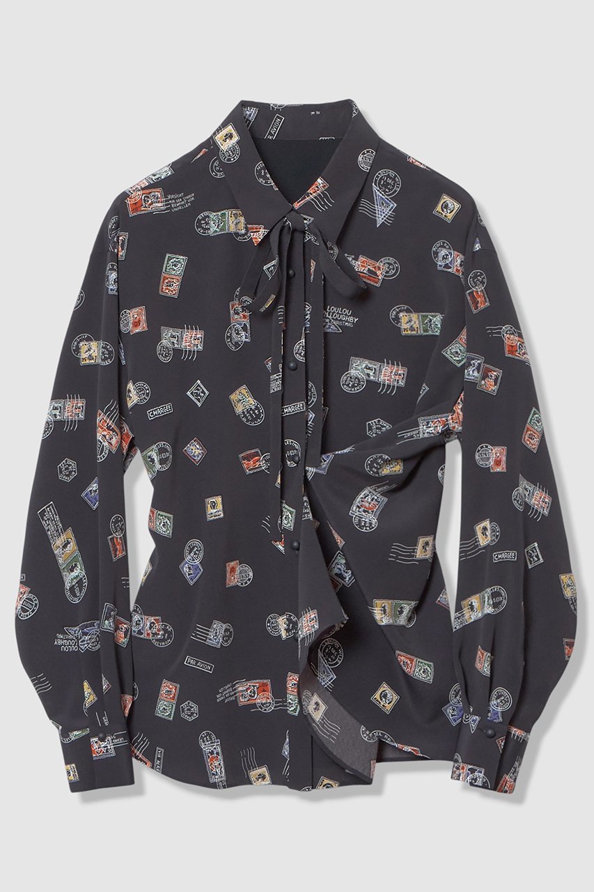 【アルアバイル/allureville】の【LOULOU WILLOUGHBY】レタープリントシャツブラウス 人気、トレンドファッション・服の通販 founy(ファニー) 　ファッション　Fashion　レディースファッション　Fashion for Women　トップス・カットソー　Cut & Sew Tops　シャツ・ブラウス・オフィスカジュアル　Elegant Blouses & Button-Ups　アシンメトリー　Asymmetrical Style　スリーブ　Sleeve, Long Sleeve / Short Sleeve　プリント　Print, Printed Pattern　モチーフ　Motif, Design Theme　リボン　Ribbon, Bow　ロング　Long, Long-Length　新作・新入荷　New Arrivals / New In　other-3|ID: prp329100004876429 ipo3291000000036372960