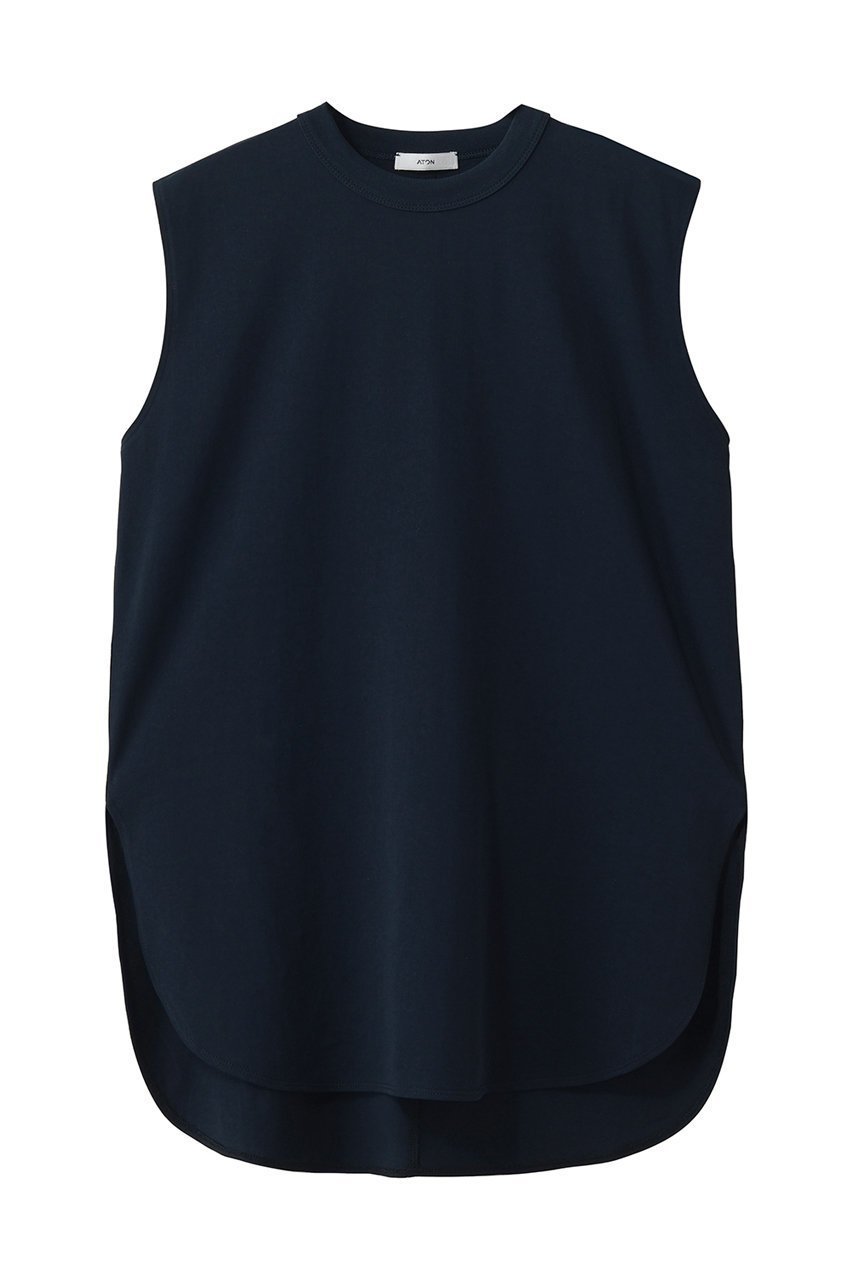 【エイトン/ATON】のDRY コットン ジャージー ラウンド ヘム タンクトップ インテリア・キッズ・メンズ・レディースファッション・服の通販 founy(ファウニー) 　ファッション　Fashion　レディースファッション　Fashion for Women　トップス・カットソー　Cut & Sew Tops　キャミソール&ノースリーブ　Camisoles & Sleeveless Tops　シャツ・ブラウス・オフィスカジュアル　Elegant Blouses & Button-Ups　ロングTシャツ・Tシャツ　Longline T-Shirts & Tees　カットソー・ベーシックTシャツ　Cut-and-Sewn Tops / Stretch Tees & Basics　カットオフ　Cut-Off Design　キャミソール　Camisole, Spaghetti Strap Top　タンク　Tank Top, Sleeveless Top　ボックス　Boxy, Box Shape　ボトム　Bottoms, Lower Wear　ラウンド　Round, Round Neck　吸水　Absorbent, Quick-Dry　ネイビー|ID: prp329100004876516 ipo3291000000037023057