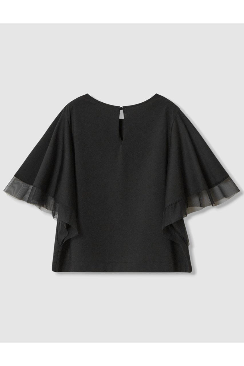 【アナイ/ANAYI】のポンチオーガン使いフレア袖 プルオーバー 人気、トレンドファッション・服の通販 founy(ファニー) 　ファッション　Fashion　レディースファッション　Fashion for Women　トップス・カットソー　Cut & Sew Tops　シャツ・ブラウス・オフィスカジュアル　Elegant Blouses & Button-Ups　ロングTシャツ・Tシャツ　Longline T-Shirts & Tees　カジュアルプルオーバー・ニットトップス　Pullovers & Knit Tops / Casual Pullovers　カットソー・ベーシックTシャツ　Cut-and-Sewn Tops / Stretch Tees & Basics　オーガンジー　Organza Fabric　ショート　Short, Short Length　シンプル　Simple, Minimal　スリーブ　Sleeve, Long Sleeve / Short Sleeve　チュール　Tulip, Tulip Motif　フレア　Flare, Flared　ラッフル　Ruffle, Frill　other-2|ID: prp329100004876548 ipo3291000000036373882