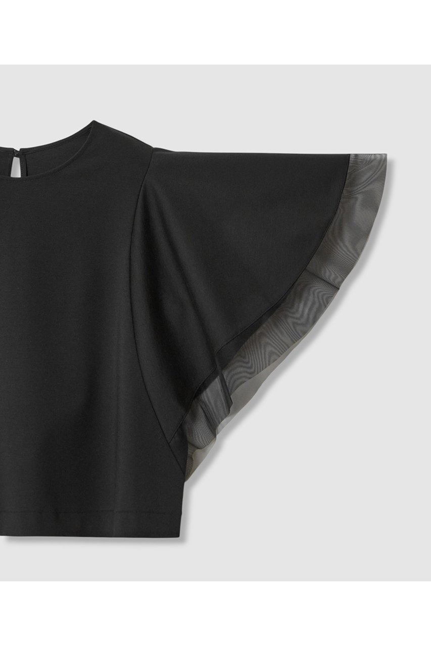 【アナイ/ANAYI】のポンチオーガン使いフレア袖 プルオーバー 人気、トレンドファッション・服の通販 founy(ファニー) 　ファッション　Fashion　レディースファッション　Fashion for Women　トップス・カットソー　Cut & Sew Tops　シャツ・ブラウス・オフィスカジュアル　Elegant Blouses & Button-Ups　ロングTシャツ・Tシャツ　Longline T-Shirts & Tees　カジュアルプルオーバー・ニットトップス　Pullovers & Knit Tops / Casual Pullovers　カットソー・ベーシックTシャツ　Cut-and-Sewn Tops / Stretch Tees & Basics　オーガンジー　Organza Fabric　ショート　Short, Short Length　シンプル　Simple, Minimal　スリーブ　Sleeve, Long Sleeve / Short Sleeve　チュール　Tulip, Tulip Motif　フレア　Flare, Flared　ラッフル　Ruffle, Frill　other-5|ID: prp329100004876548 ipo3291000000036373888