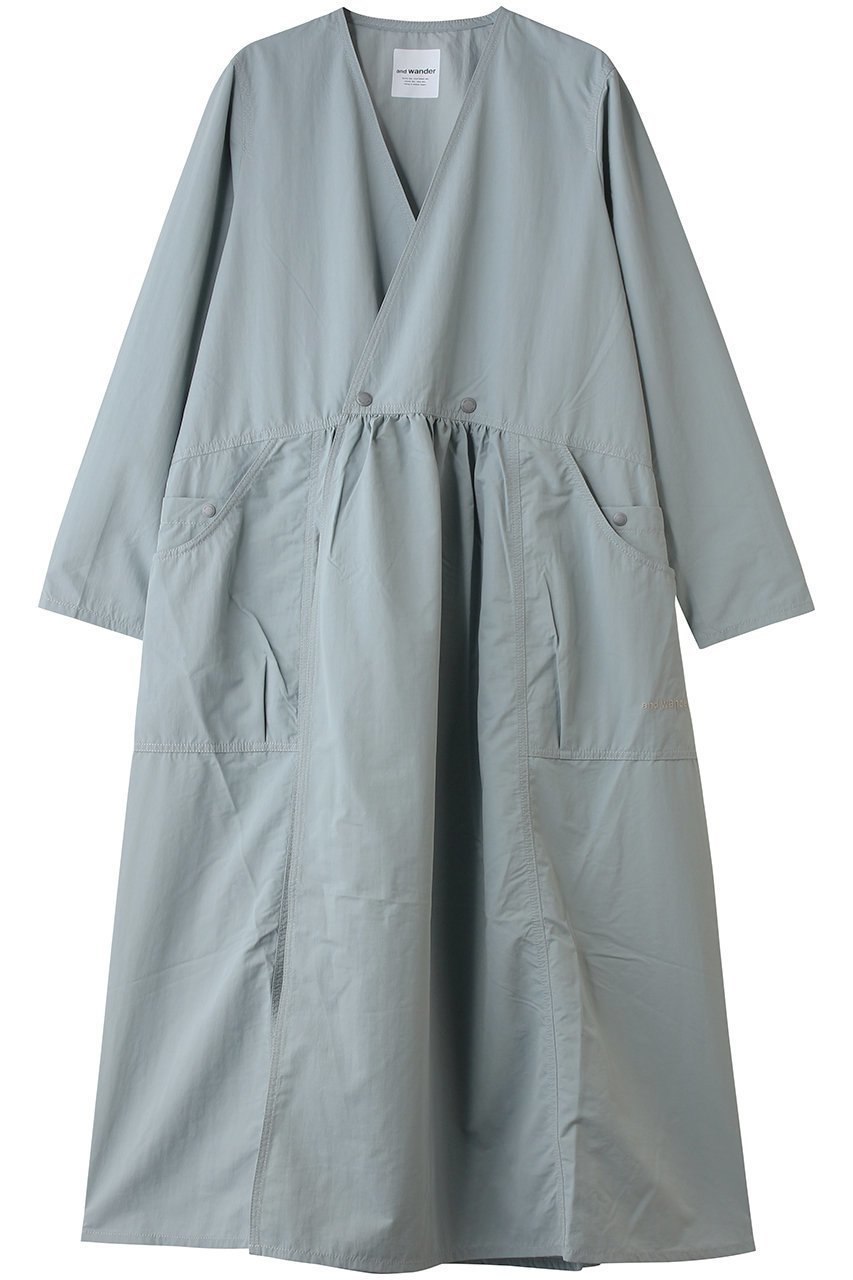 【アンドワンダー/and wander】のcrinkled ナイロン カシュクール インテリア・キッズ・メンズ・レディースファッション・服の通販 founy(ファウニー) 　ファッション　Fashion　レディースファッション　Fashion for Women　ワンピース　Dresses　チュニック　Tunic Tops & Dresses　おすすめ　Recommended / Our Picks　アウトドア　Outdoor Clothing　カシュクール　Wrap Design　チュニック　Tunic, Long Top　ドレス　Dress, One-Piece　ミックス　Mix, Mixed Style　ロング　Long, Long-Length　ライトブルー|ID: prp329100004876563 ipo3291000000036887526