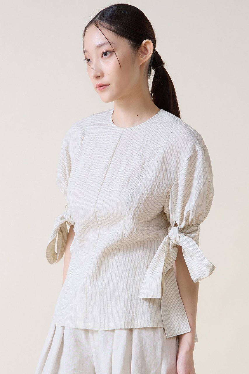 【ティアラ/Tiara】のリボンスリーブブラウス 大人の最旬トレンドファッション＆コーディネート founy(ファウニー) 　ファッション　Fashion　レディースファッション　Fashion for Women　トップス・カットソー　Cut & Sew Tops　シャツ・ブラウス・オフィスカジュアル　Elegant Blouses & Button-Ups　ショート　Short, Short Length　シンプル　Simple, Minimal　ストライプ　Stripe, Striped Pattern　スリーブ　Sleeve, Long Sleeve / Short Sleeve　バランス　Balance, Style Balance　夏　Summer　春　Spring　S/S・春夏　SS, Spring/Summer, Warm Season　 other-1|ID: prp329100004876603 ipo3291000000036887569