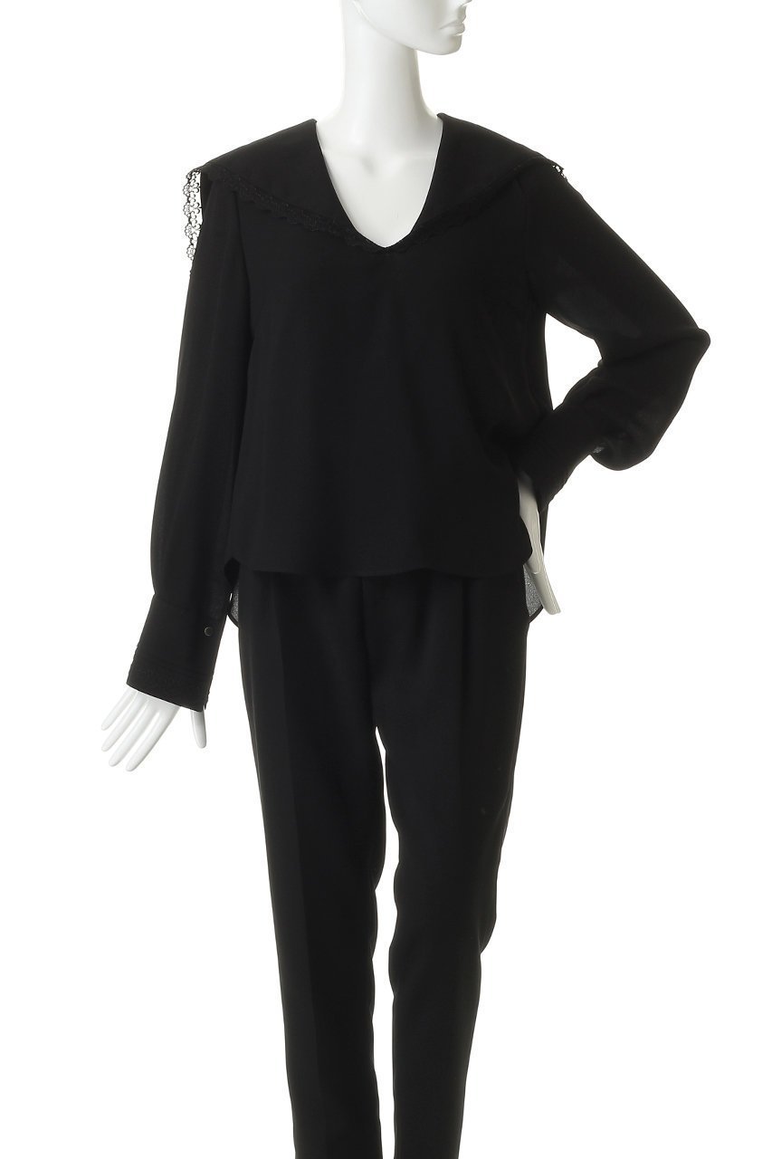 【アルアバイル/allureville】の【Loulou Willoughby】セーラーカラージョーゼットブラウス 人気、トレンドファッション・服の通販 founy(ファニー) 　ファッション　Fashion　レディースファッション　Fashion for Women　トップス・カットソー　Cut & Sew Tops　シャツ・ブラウス・オフィスカジュアル　Elegant Blouses & Button-Ups　ジョーゼット　Georgette, Semi-Sheer Fabric　スリーブ　Sleeve, Long Sleeve / Short Sleeve　バランス　Balance, Style Balance　フロント　Front, Front Design　モダン　Modern, Contemporary　リボン　Ribbon, Bow　ロング　Long, Long-Length　エレガント 上品　Elegant　新作・新入荷　New Arrivals / New In　other-6|ID: prp329100004876618 ipo3291000000036374409