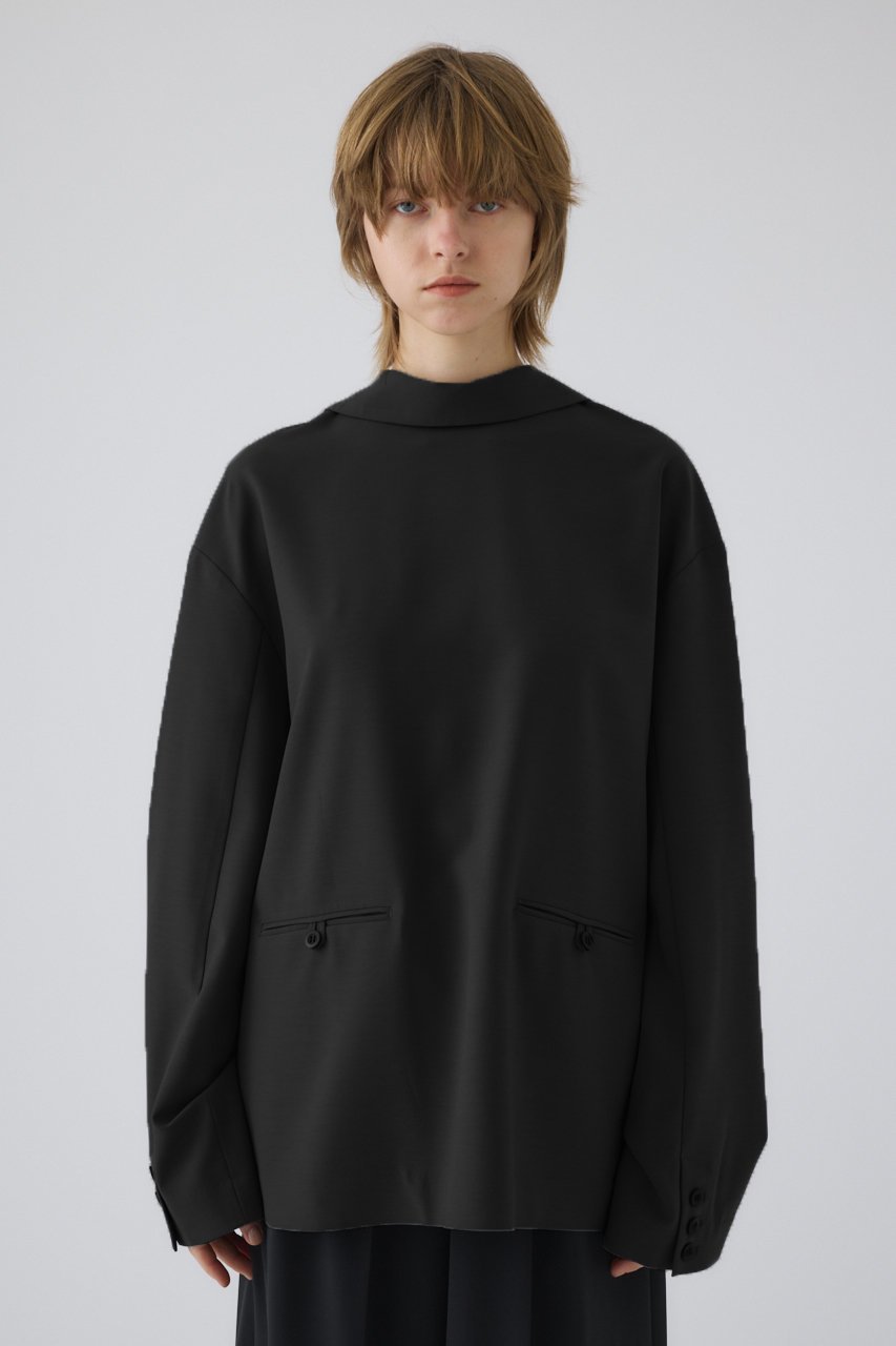 【リムアーク/RIM.ARK】のFront and back tailored PO/プルオーバー インテリア・キッズ・メンズ・レディースファッション・服の通販 founy(ファウニー) 　ファッション　Fashion　レディースファッション　Fashion for Women　トップス・カットソー　Cut & Sew Tops　シャツ・ブラウス・オフィスカジュアル　Elegant Blouses & Button-Ups　カジュアルプルオーバー・ニットトップス　Pullovers & Knit Tops / Casual Pullovers　コンパクト　Compact, Small Size　今季　This Season, Current Season　ショート　Short, Short Length　シンプル　Simple, Minimal　ストレッチ　Stretch, Stretchy Fabric　スリーブ　Sleeve, Long Sleeve / Short Sleeve　ツイル　Twist, Twisted Detail　テーラード　Tailored, Tailored Fit　フロント　Front, Front Design　ブラック|ID: prp329100004876637 ipo3291000000036694798