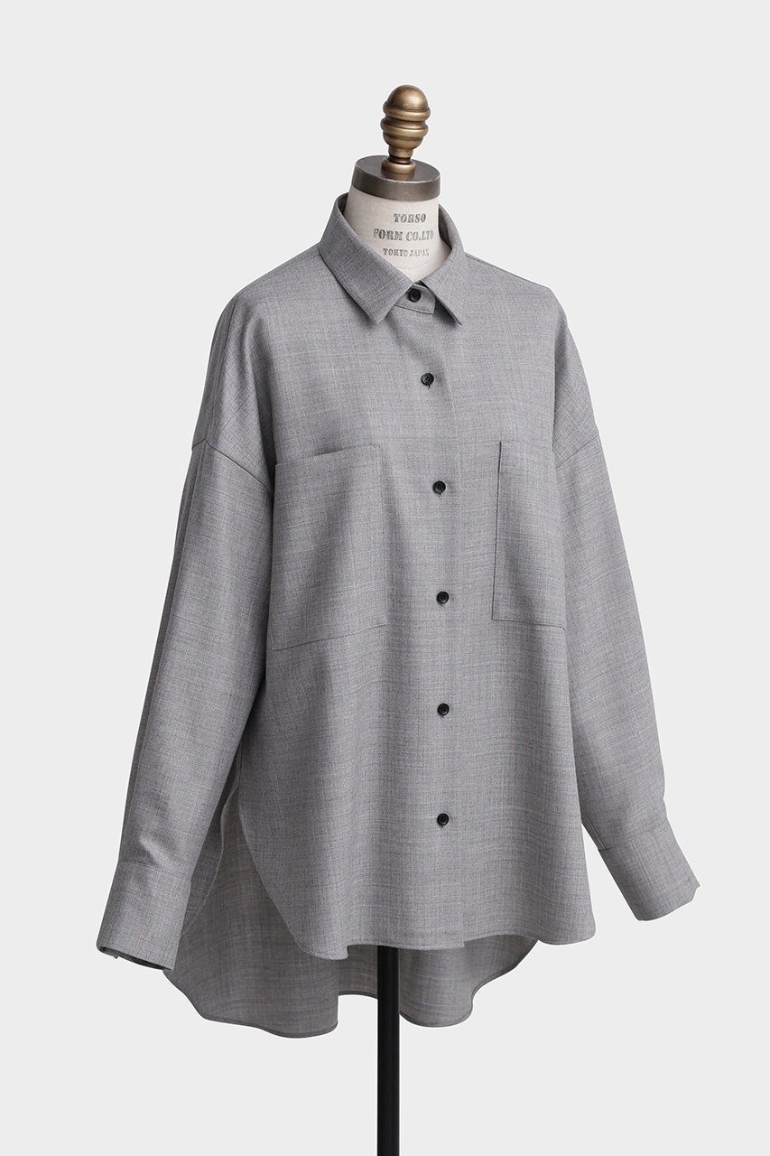 【ヒューエルミュージアム/hueLe Museum】の【hLM】ストレッチサキソニーブラウス インテリア・キッズ・メンズ・レディースファッション・服の通販 founy(ファニー) 　ファッション　Fashion　レディースファッション　Fashion for Women　トップス・カットソー　Cut & Sew Tops　シャツ・ブラウス・オフィスカジュアル　Elegant Blouses & Button-Ups　スリーブ　Sleeve, Long Sleeve / Short Sleeve　ブルゾン　Blouson, Bomber Jacket　ロング　Long, Long-Length　再入荷　Restock / Back in Stock　グレー|ID: prp329100004876642 ipo3291000000036374598