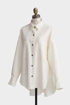 【ヒューエルミュージアム/hueLe Museum】の【hLM】ストレッチサキソニーブラウス 人気、トレンドファッション・服の通販 founy(ファニー) ファッション Fashion レディースファッション Fashion for Women トップス・カットソー Cut & Sew Tops シャツ・ブラウス・オフィスカジュアル Elegant Blouses & Button-Ups スリーブ Sleeve, Long Sleeve / Short Sleeve ブルゾン Blouson, Bomber Jacket ロング Long, Long-Length 再入荷 Restock / Back in Stock thumbnail ホワイト|ID: prp329100004876642 ipo3291000000036374600