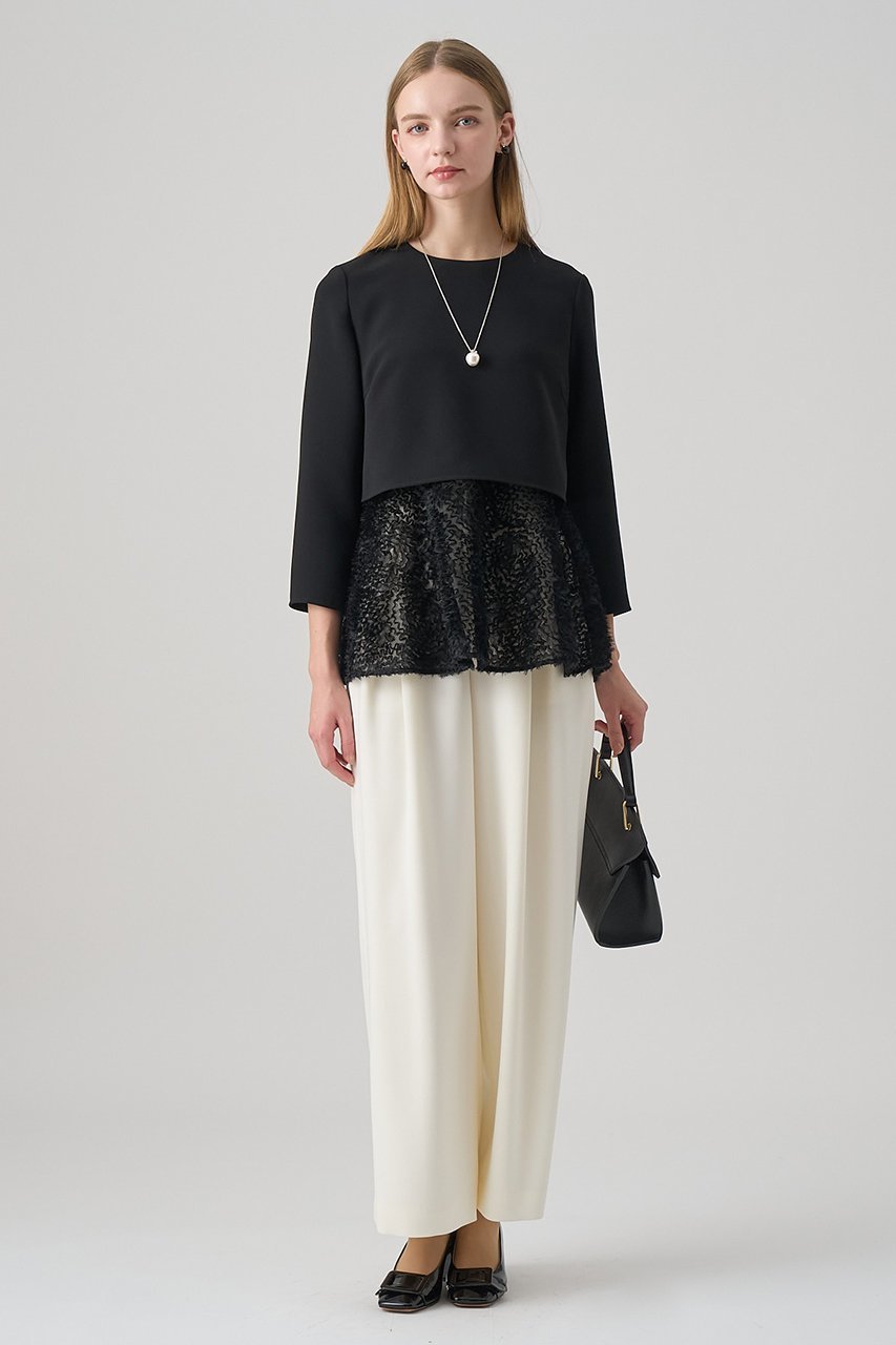 【アナイ/ANAYI】のテープチュール刺繍レイヤード プルオーバー 人気、トレンドファッション・服の通販 founy(ファニー) 　ファッション　Fashion　レディースファッション　Fashion for Women　トップス・カットソー　Cut & Sew Tops　シャツ・ブラウス・オフィスカジュアル　Elegant Blouses & Button-Ups　カジュアルプルオーバー・ニットトップス　Pullovers & Knit Tops / Casual Pullovers　シアー　Sheer, See-Through　シンプル　Simple, Minimal　スリーブ　Sleeve, Long Sleeve / Short Sleeve　ダブル　Double, Double-Breasted　チュール　Tulip, Tulip Motif　フェザー　Feather, Feather Detail　ペプラム　Peplum, Flared Hem　ラウンド　Round, Round Neck　ロング　Long, Long-Length　other-8|ID: prp329100004876646 ipo3291000000036374652