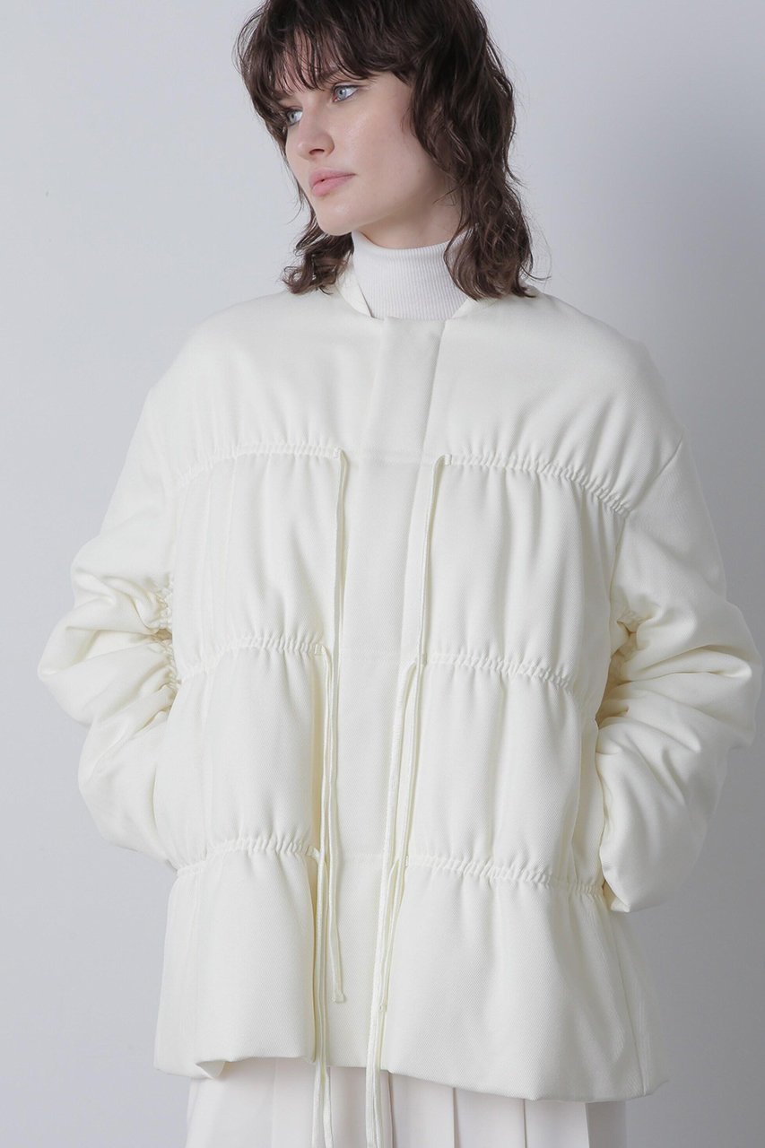 【ヒューエルミュージアム/hueLe Museum】の【STUMBLY】Padded Shirring Jacket インテリア・キッズ・メンズ・レディースファッション・服の通販 founy(ファニー) 　ファッション　Fashion　レディースファッション　Fashion for Women　アウター　Coat / Outerwear Collection　レディースジャケット・軽アウター　Jackets　シャーリング　Shirring, Ruched　ジャケット　Jacket, Outerwear　バランス　Balance, Style Balance　ブルゾン　Blouson, Bomber Jacket　モダン　Modern, Contemporary　リボン　Ribbon, Bow　再入荷　Restock / Back in Stock　ホワイト|ID: prp329100004876676 ipo3291000000036374856