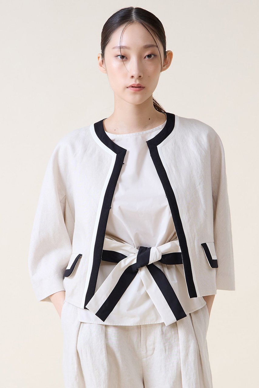 【ティアラ/Tiara】のカラーブロックジャケット インテリア・キッズ・メンズ・レディースファッション・服の通販 founy(ファウニー) 　ファッション　Fashion　レディースファッション　Fashion for Women　アウター　Coat / Outerwear Collection　レディースジャケット・軽アウター　Jackets　ジャケット　Jacket, Outerwear　スリーブ　Sleeve, Long Sleeve / Short Sleeve　タンブラー　Tumbler, Travel Mug　フォルム　Silhouette, Form　ブロック　Block, Solid Block Pattern　リネン　Linen, Linen Fabric　ベージュ|ID: prp329100004876679 ipo3291000000036744523