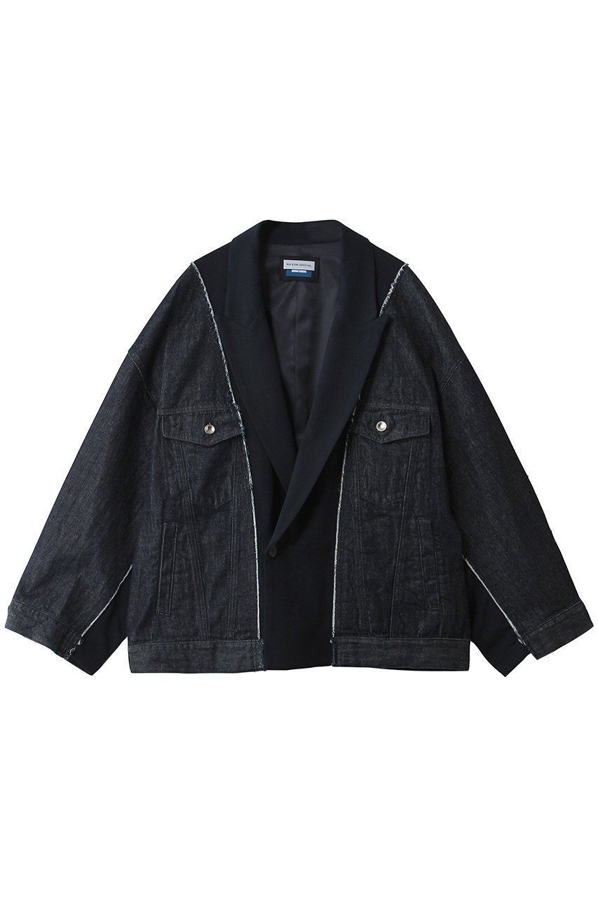 【メゾンスペシャル/MAISON SPECIAL】の【UNISEX】ドッキングデニム ピークドラペルJKT インテリア・キッズ・メンズ・レディースファッション・服の通販 founy(ファウニー) 　ファッション　Fashion　レディースファッション　Fashion for Women　アウター　Coat / Outerwear Collection　レディースジャケット・軽アウター　Jackets　ユニセックス　Unisex, Genderless　シンプル　Simple, Minimal　ジャケット　Jacket, Outerwear　スリーブ　Sleeve, Long Sleeve / Short Sleeve　デニム　Denim, Jeans Material　ドッキング　Docking, Mixed Material　ロング　Long, Long-Length　NVY(ネイビー)|ID: prp329100004876685 ipo3291000000036887631