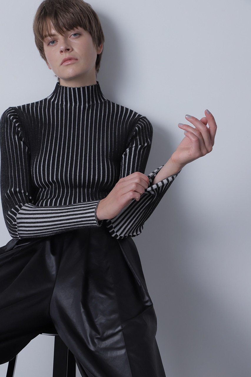 【ヒューエルミュージアム/hueLe Museum】の【hLM】コントラストカラーニット インテリア・キッズ・メンズ・レディースファッション・服の通販 founy(ファニー) 　ファッション　Fashion　レディースファッション　Fashion for Women　トップス・カットソー　Cut & Sew Tops　ニット　Knit Tops & Sweaters　カジュアルプルオーバー・ニットトップス　Pullovers & Knit Tops / Casual Pullovers　なめらか　Smooth, Silky Texture　インナー　Innerwear　ストライプ　Stripe, Striped Pattern　ボトルネック　Bottle Neck, Mock Neck　モダン　Modern, Contemporary　再入荷　Restock / Back in Stock　ブラック|ID: prp329100004876731 ipo3291000000036375293
