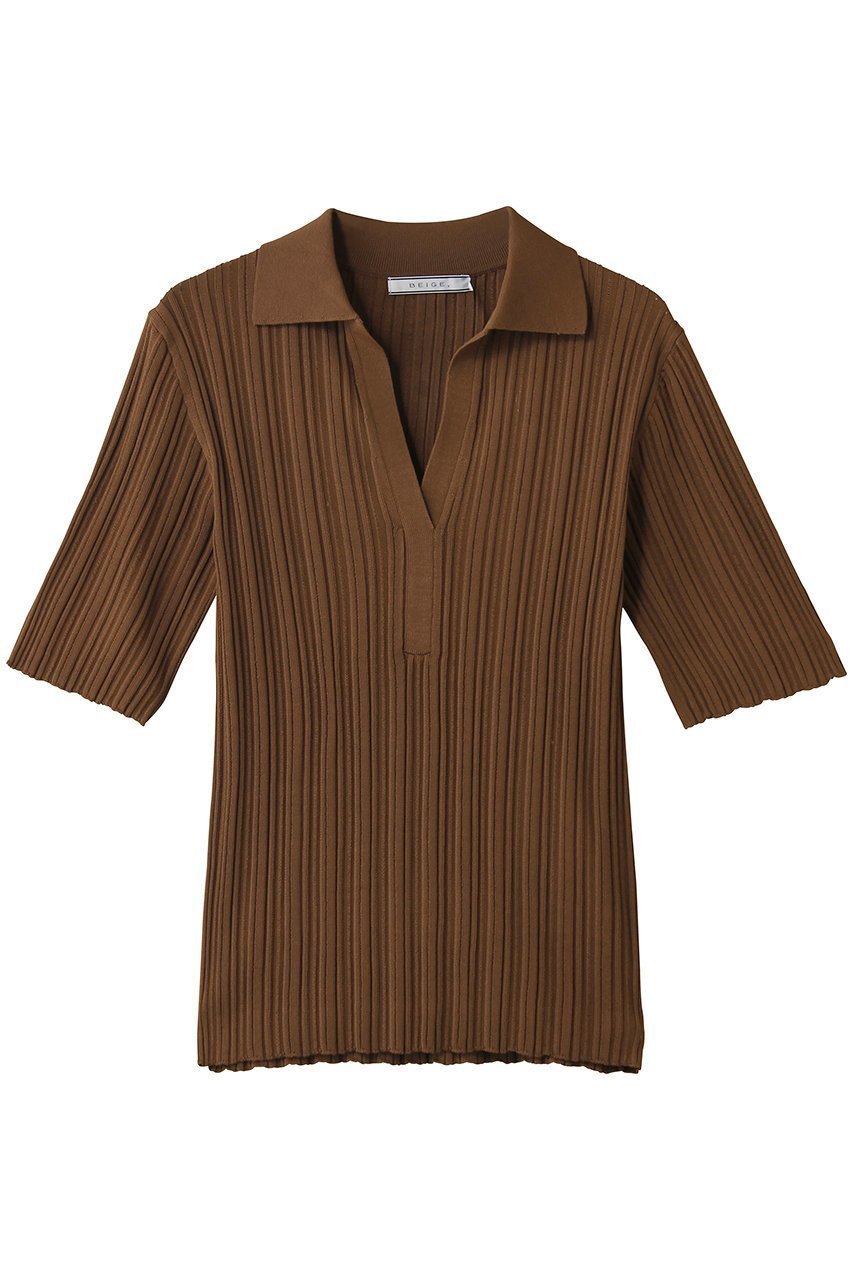 【ベイジ,/BEIGE,】のLABRADO(ラブラド)/ランダムリブ スキッパーニット インテリア・キッズ・メンズ・レディースファッション・服の通販 founy(ファニー) 　ファッション　Fashion　レディースファッション　Fashion for Women　トップス・カットソー　Cut & Sew Tops　ニット　Knit Tops & Sweaters　カジュアルプルオーバー・ニットトップス　Pullovers & Knit Tops / Casual Pullovers　シンプル　Simple, Minimal　スキッパー　Skipper, Open Collar　スリーブ　Sleeve, Long Sleeve / Short Sleeve　ハーフ　Half, Half-Length　夏　Summer　新作・新入荷　New Arrivals / New In　春　Spring　S/S・春夏　SS, Spring/Summer, Warm Season　Brown|ID: prp329100004876741 ipo3291000000036375359