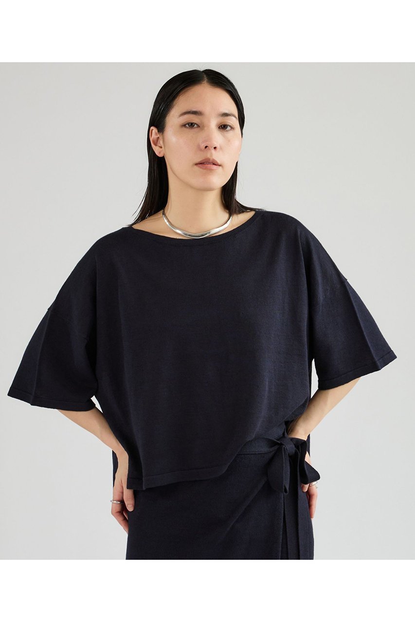 【カオス/Chaos】のマーレニット インテリア・キッズ・メンズ・レディースファッション・服の通販 founy(ファウニー) 　ファッション　Fashion　レディースファッション　Fashion for Women　トップス・カットソー　Cut & Sew Tops　ニット　Knit Tops & Sweaters　カジュアルプルオーバー・ニットトップス　Pullovers & Knit Tops / Casual Pullovers　スリーブ　Sleeve, Long Sleeve / Short Sleeve　セットアップ　Set-Up, Coordinated Outfit　デコルテ　Décolleté, Neckline　ハーフ　Half, Half-Length　ラップ　Wrap, Wrap Design　リネン　Linen, Linen Fabric　リボン　Ribbon, Bow　ネイビー|ID: prp329100004876753 ipo3291000000036887693