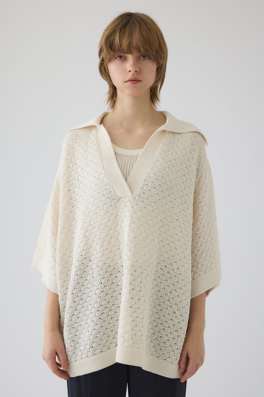 【リムアーク/RIM.ARK】のSkipper knit PO/プルオーバー 大人の最旬トレンドファッション＆コーディネート founy(ファウニー) 　ファッション　Fashion　レディースファッション　Fashion for Women　トップス・カットソー　Cut & Sew Tops　ニット　Knit Tops & Sweaters　カジュアルプルオーバー・ニットトップス　Pullovers & Knit Tops / Casual Pullovers　インナー　Innerwear　サテン　Satin, Glossy Fabric　サマー　Summer, Summer Style　スキッパー　Skipper, Open Collar　スラックス　Slacks, Dress Pants　バランス　Balance, Style Balance　マニッシュ　Mannish, Boyish　メンズ　Men's, Menswear　レース　Lace, Lace Fabric　 other-1|ID: prp329100004876761 ipo3291000000036887707