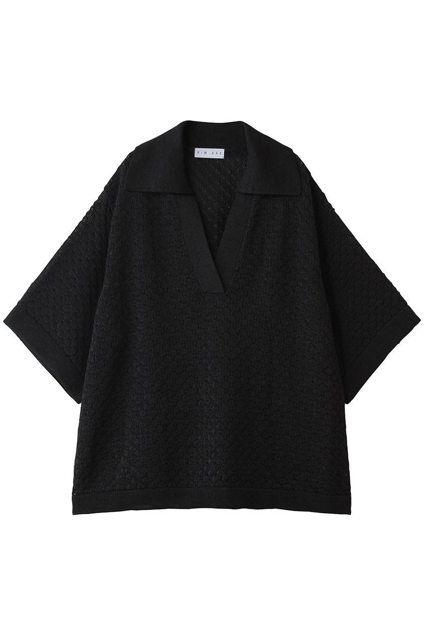 【リムアーク/RIM.ARK】のSkipper knit PO/プルオーバー インテリア・キッズ・メンズ・レディースファッション・服の通販 founy(ファウニー) 　ファッション　Fashion　レディースファッション　Fashion for Women　トップス・カットソー　Cut & Sew Tops　ニット　Knit Tops & Sweaters　カジュアルプルオーバー・ニットトップス　Pullovers & Knit Tops / Casual Pullovers　インナー　Innerwear　サテン　Satin, Glossy Fabric　サマー　Summer, Summer Style　スキッパー　Skipper, Open Collar　スラックス　Slacks, Dress Pants　バランス　Balance, Style Balance　マニッシュ　Mannish, Boyish　メンズ　Men's, Menswear　レース　Lace, Lace Fabric　ブラック|ID: prp329100004876761 ipo3291000000036887709