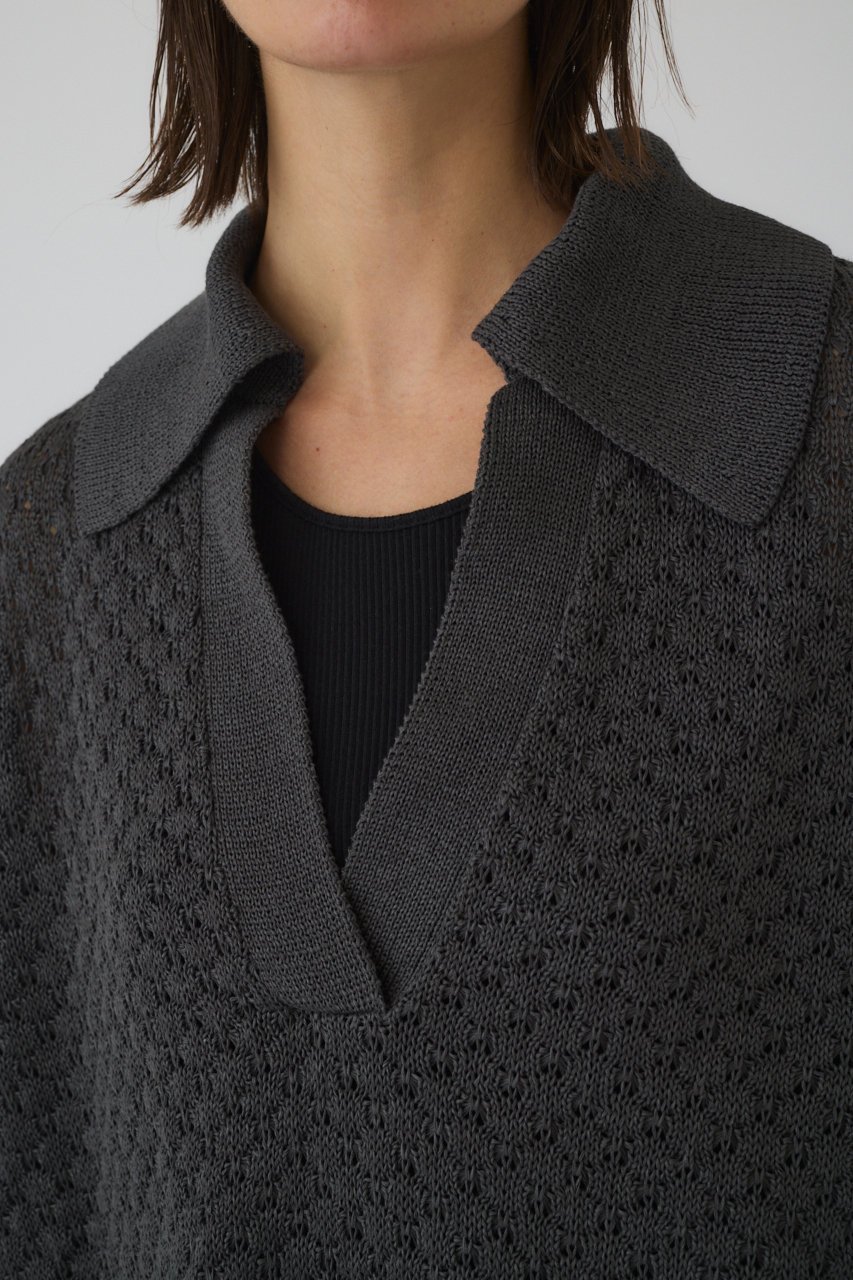 【リムアーク/RIM.ARK】の【3/18 10:00販売開始】Skipper knit PO/プルオーバー 人気、トレンドファッション・服の通販 founy(ファニー) 　ファッション　Fashion　レディースファッション　Fashion for Women　トップス・カットソー　Cut & Sew Tops　ニット　Knit Tops & Sweaters　カジュアルプルオーバー・ニットトップス　Pullovers & Knit Tops / Casual Pullovers　インナー　Innerwear　サテン　Satin, Glossy Fabric　サマー　Summer, Summer Style　スキッパー　Skipper, Open Collar　スラックス　Slacks, Dress Pants　バランス　Balance, Style Balance　マニッシュ　Mannish, Boyish　メンズ　Men's, Menswear　レース　Lace, Lace Fabric　other-5|ID: prp329100004876762 ipo3291000000036375531