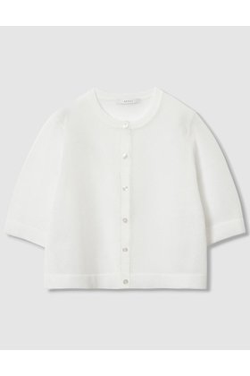 【アナイ/ANAYI】 ハーフスリーブシアークルー カーディガン人気、トレンドファッション・服の通販 founy(ファニー) ファッション Fashion レディースファッション Fashion for Women トップス・カットソー Cut & Sew Tops ニット Knit Tops & Sweaters カーディガン・羽織り Layered Style Cardigans カーディガン Cardigan, Knitwear コンパクト Compact, Small Size シアー Sheer, See-Through フィット Fit, Slim Fit エレガント 上品 Elegant 再入荷 Restock / Back in Stock 夏 Summer |ID:prp329100004876781